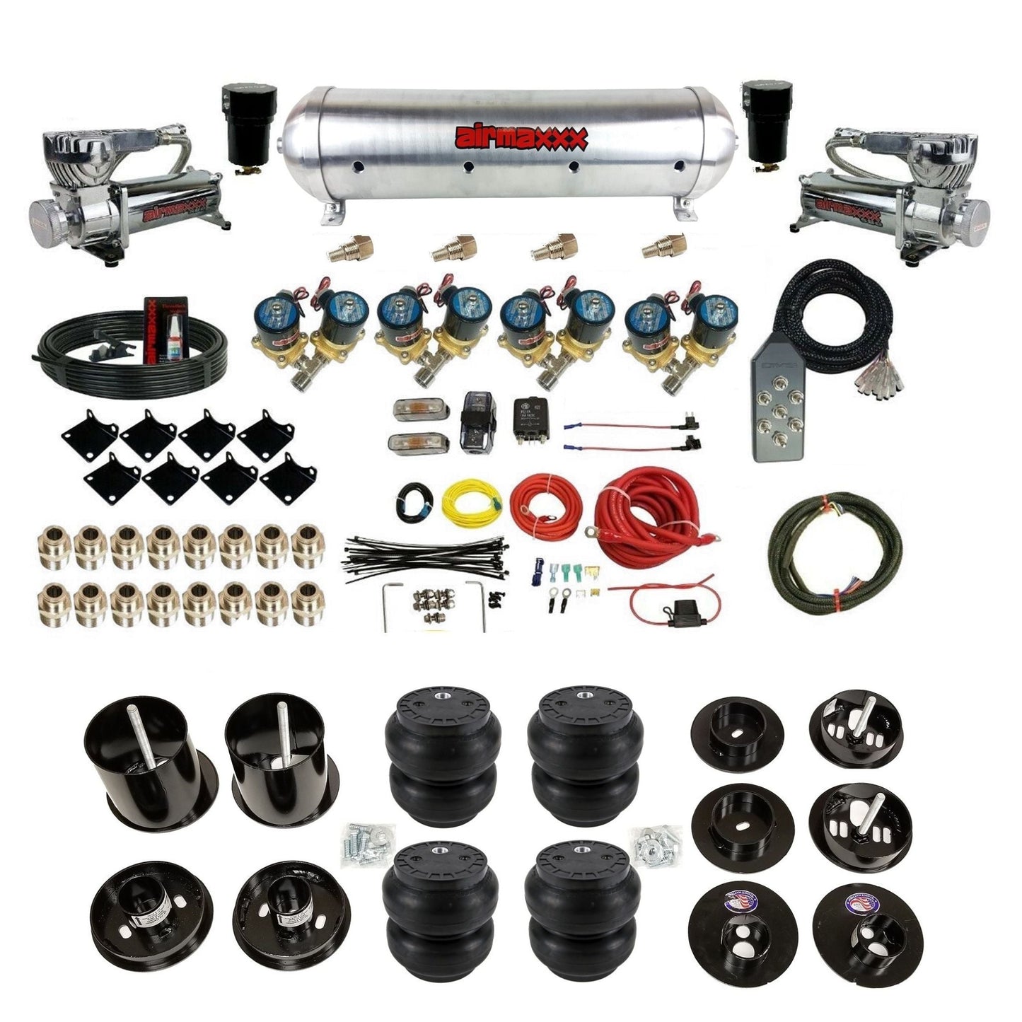 1/2" Fast Bag airmaxxx Air Suspension Kit 580 chrome aluminum tank slam bags Fits 1965-1970 Cadillac KCAD65-580C2-812-59ARW-7TBK-WK-HFSS7