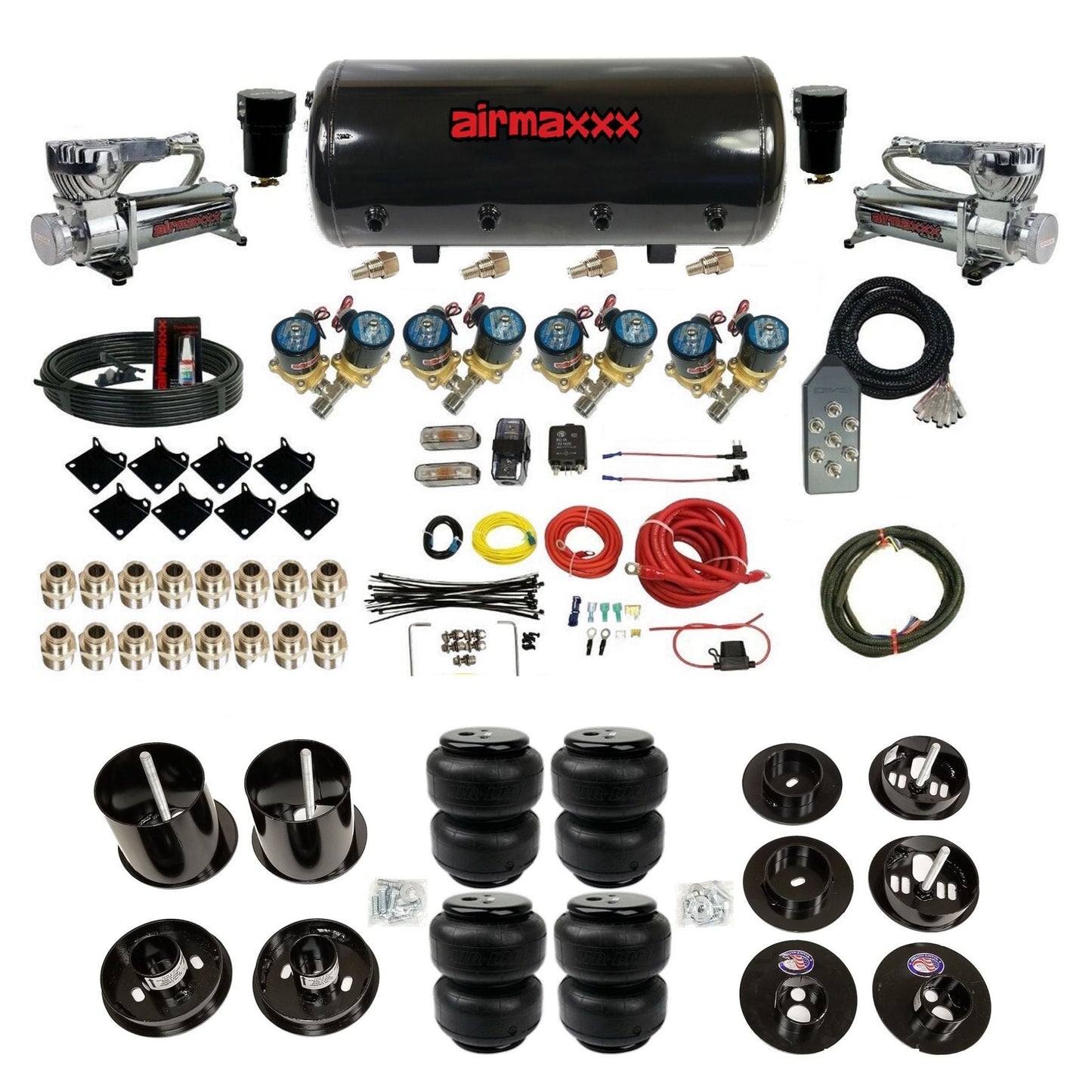 1/2" Fast Bag airmaxxx Air Suspension Kit Chrome 580 steel tank airlift bags Fits 1965-1970 Cadillac KCAD65-580C2-812-89S-7TBK-WK-HFD25