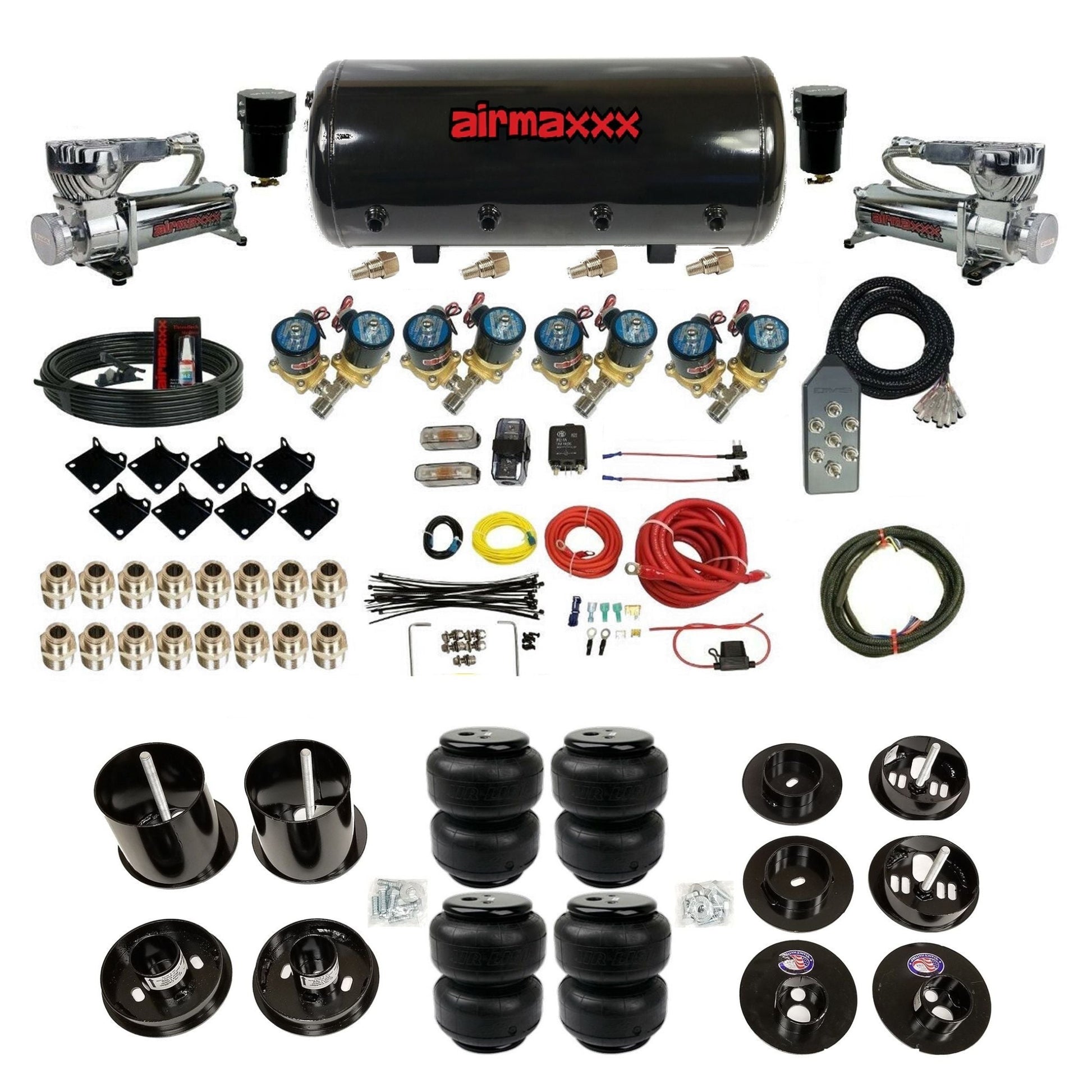 1/2" Fast Bag airmaxxx Air Suspension Kit Chrome 580 steel tank airlift bags Fits 1965-1970 Cadillac KCAD65-580C2-812-89S-7TBK-WK-HFD25