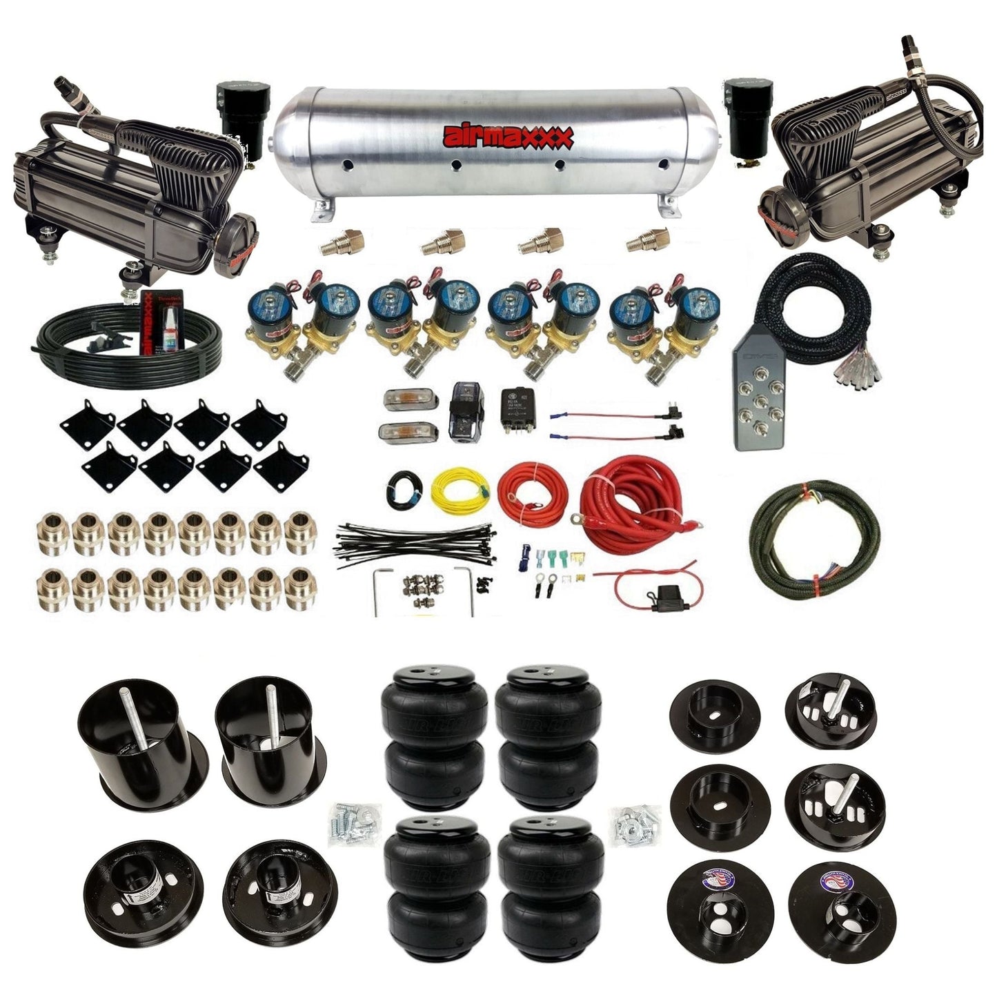 1/2" Fast Bag airmaxxx Air Suspension Kit x-series aluminum tank airlift bags Fits 1965-1970 Cadillac KCAD65-XB2-812-59ARW-7TBK-WK-HFD25