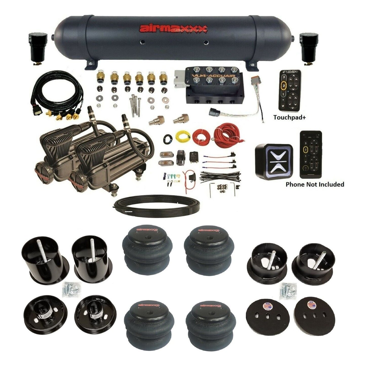 All Black Air Suspension Kit w/ Accuair E+ Connect & VU4 Pressure Presets Fits 1965-1970 Cadillac