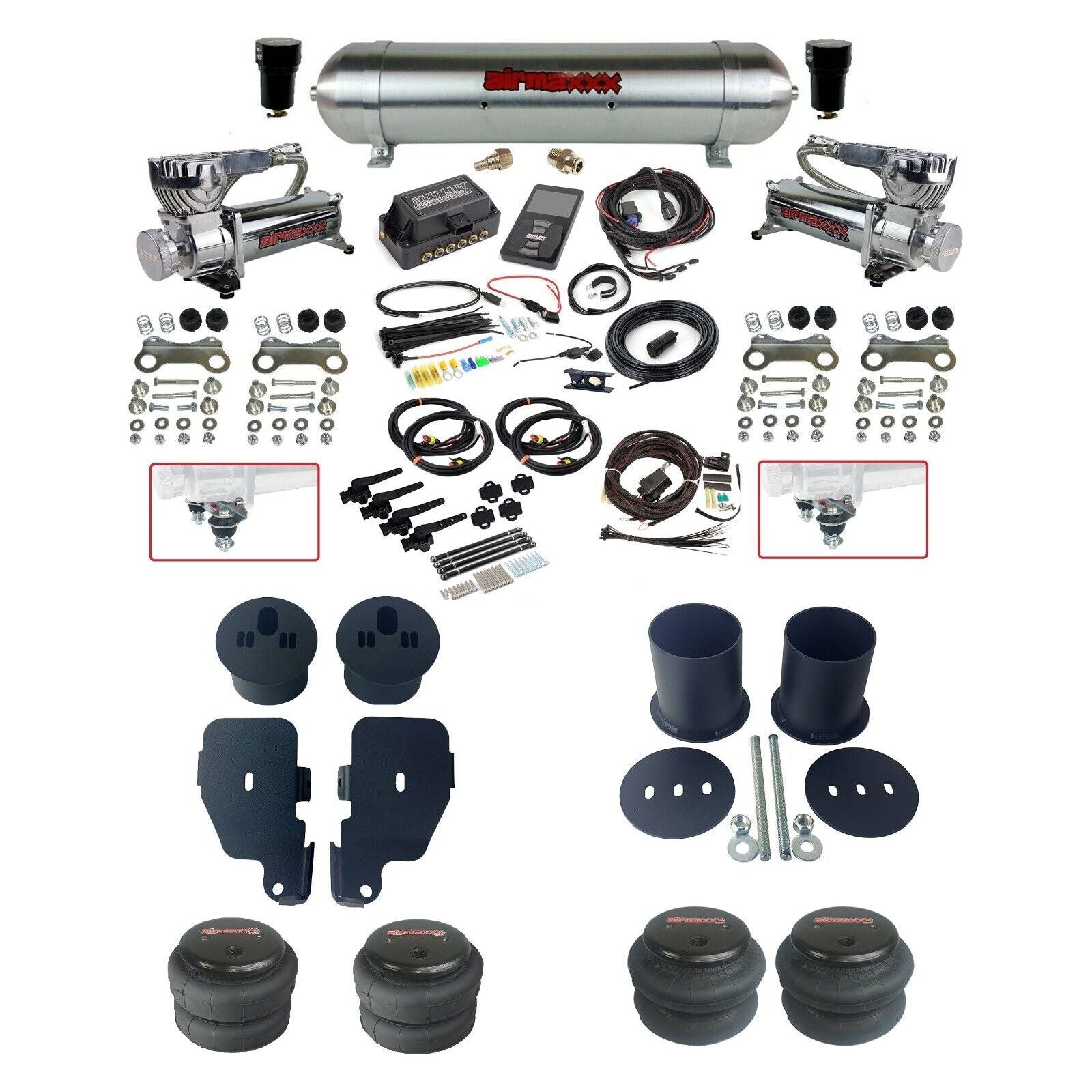 Complete 3/8 Air Suspension Kit with Air Lift 27695 3H & Chrome 580 Fits 1965-1970 Impala
