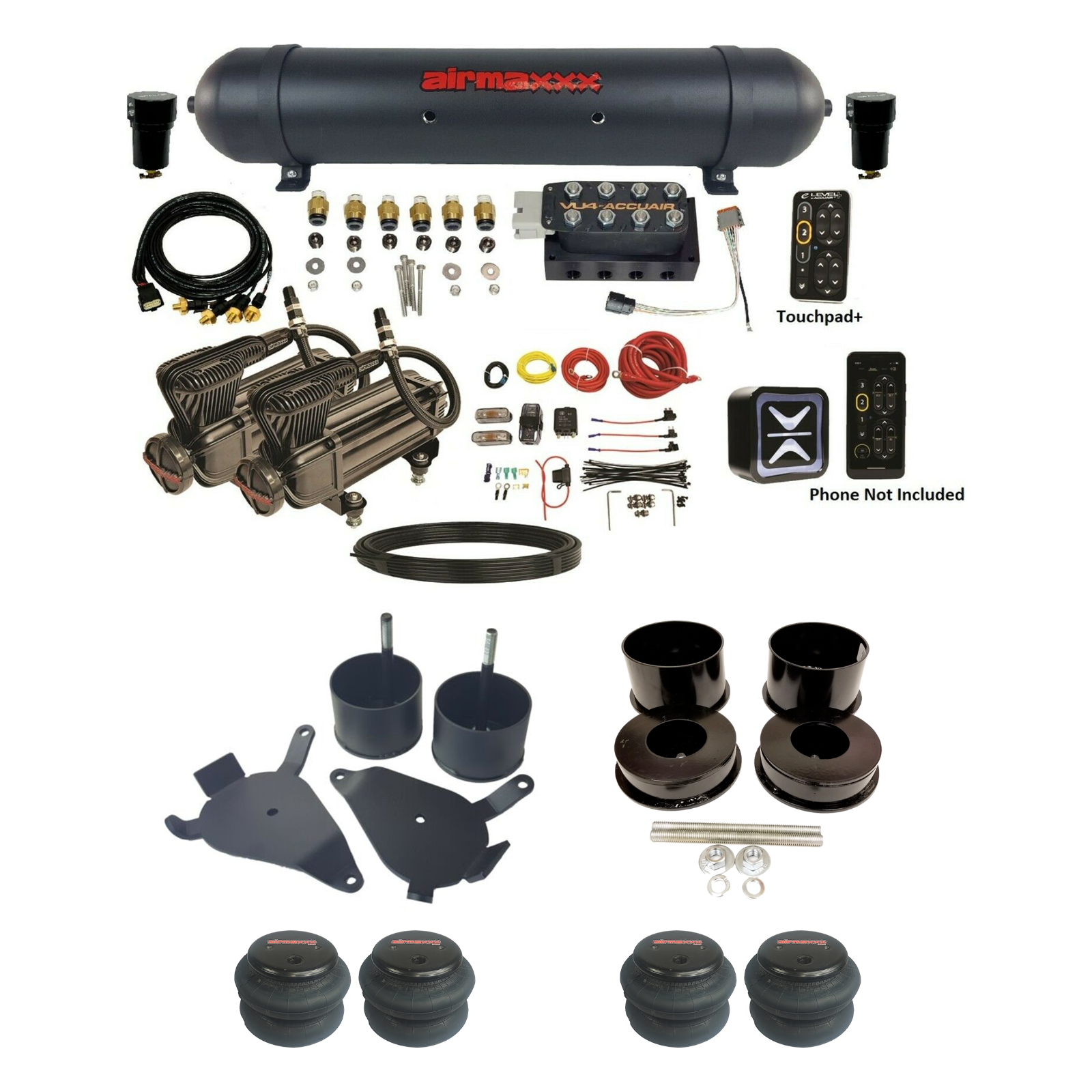 Air Suspension Kit Pressure Presets Accuair E+ Connect & VU4 All Black Fits 1978-1988 GM G-Body