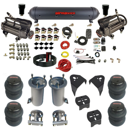 2007-18 chevy silverado fast bag 3/8 air suspension kit X-series air compressors 2600 bags & brackets w/black aluminum air tank airmaxxx KGM07-XB2-838-59ABK-7BK-WK-HF
