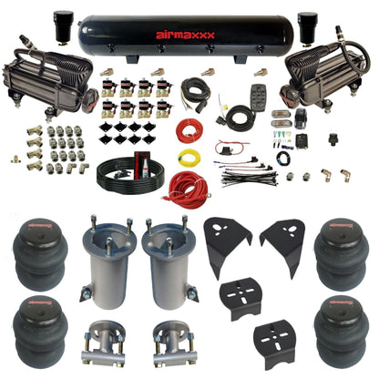2007-18 chevy silverado fast bag 3/8 air suspension kit X-series air compressors 2600 bags & brackets w/black steel air tank airmaxxx KGM07-XB2-838-59S-7BK-WK-HF