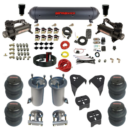 2007-18 chevy silverado fast bag 3/8 air suspension kit black 480 air compressors 2600 bags & brackets w/black aluminum air tank airmaxxx KGM07-480B2-838-59ABK-7BK-WK-HF