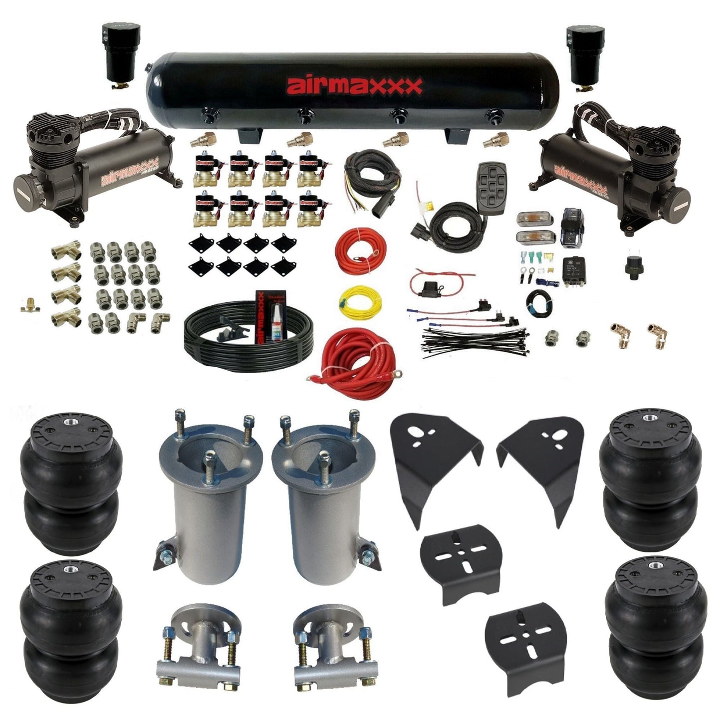 2007-18 chevy silverado fast bag 3/8 air suspension kit black 480 air compressors Slam bags & brackets w/steel air tank airmaxxx KGM07-480B2-838-59S-7BK-WK-HFSS7