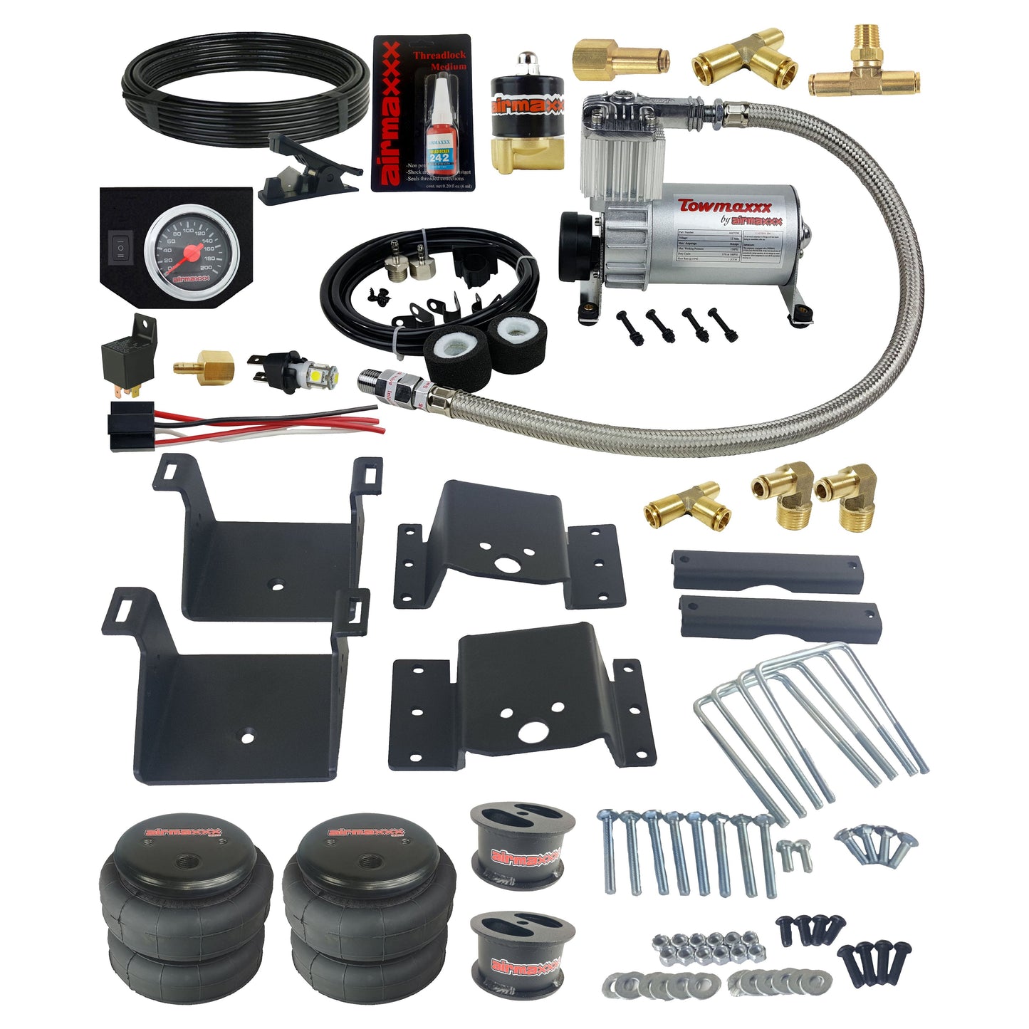 airmaxxx Air Over Load Tow Assist Kit w/Black Gauge Fits 2011-17 GM 8 Lug Truck-1-4 Inch Lift