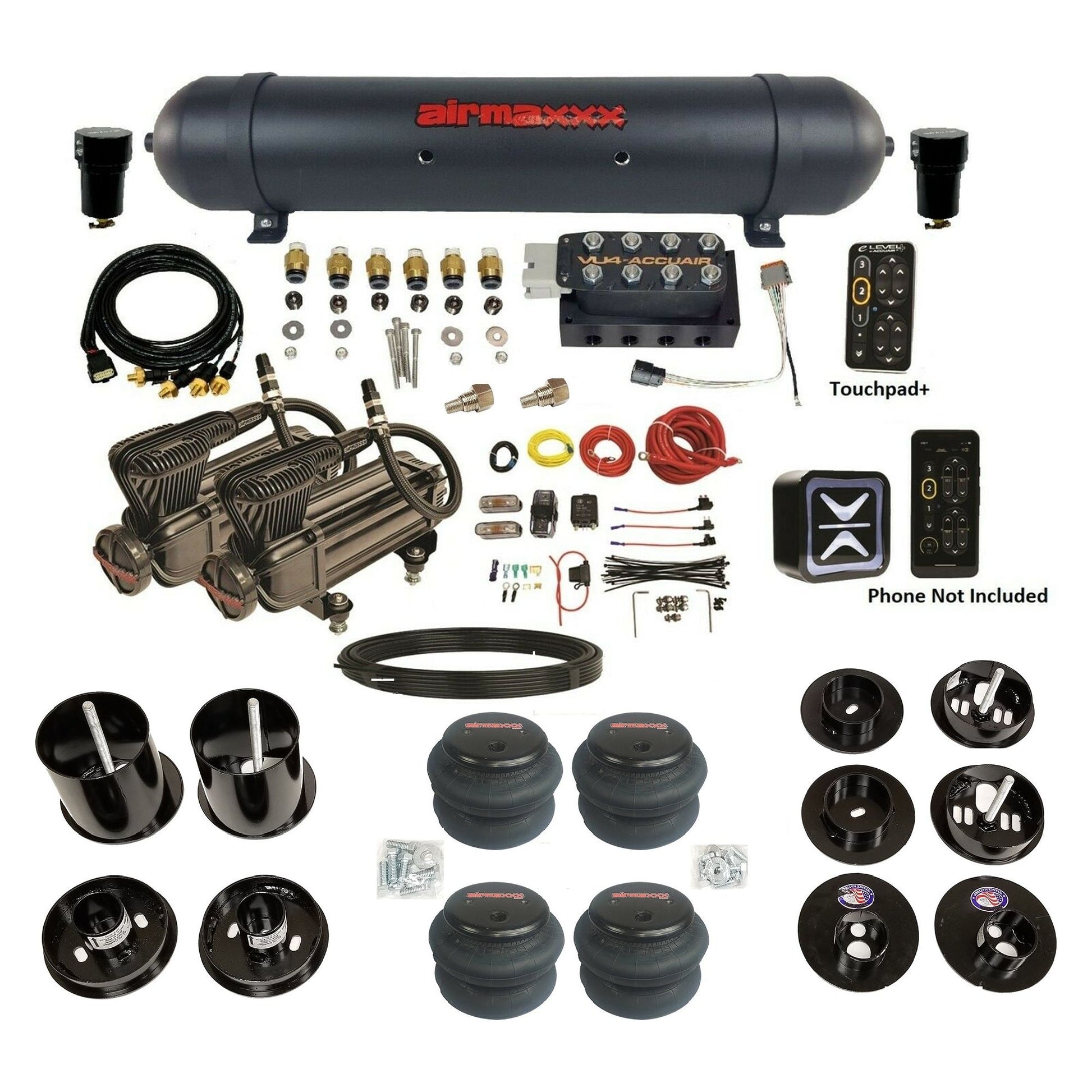 All Black Air Suspension Kit w/ Accuair E+ Connect & VU4 Pressure Fits 1965-1970 Cadillac