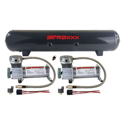 2 Pewter 400 Air Ride Compressors airmaxxx 5 Gallon Steel 7 port Air Tank