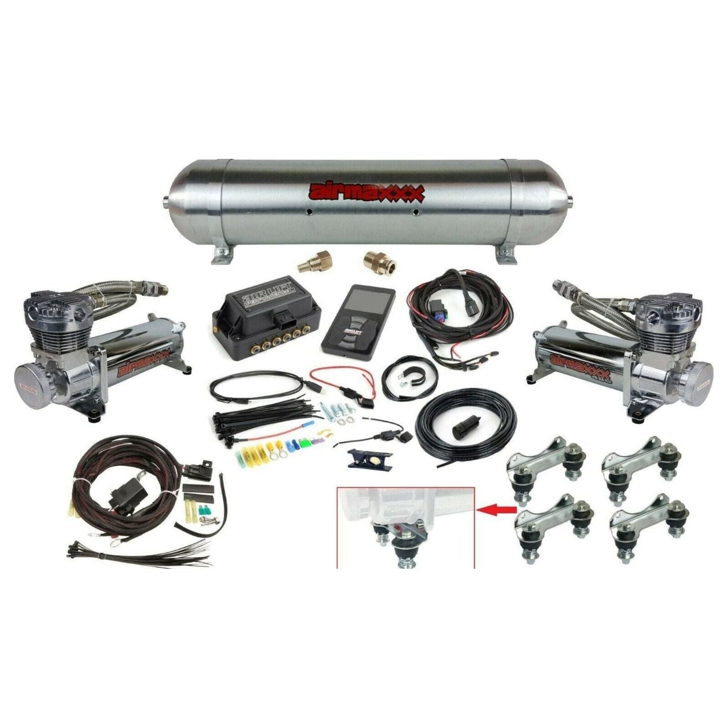 3P Air Lift 27680 1/4" & airmaxxx 480 chrome Air Compressors & Tank