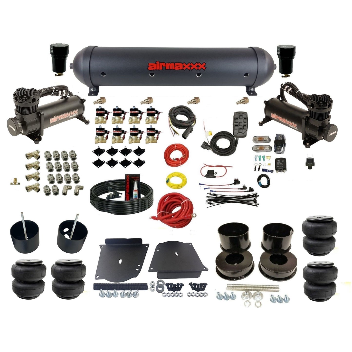 3/8" Fast Bag airmaxxx Air Suspension Kit w/Black 480 Aluminum Tank and Air Lift Bags Fits 1964-72 GM A-Body KABDY-480B2-838-59ABK-7BK-WK-HFD25