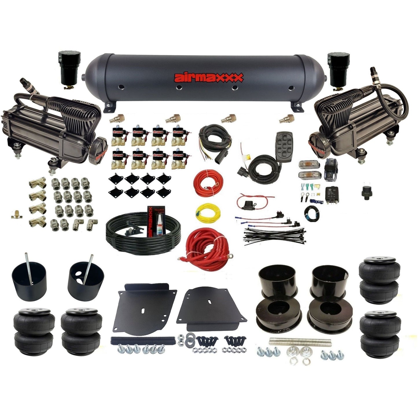 3/8" Fast Bag airmaxxx Air Suspension Kit w/Black X-Series Aluminum Tank and Air Lift Bags Fits 1964-72 GM A-Body KABDY-XB2-838-59ABK-7BK-WK-HFD25