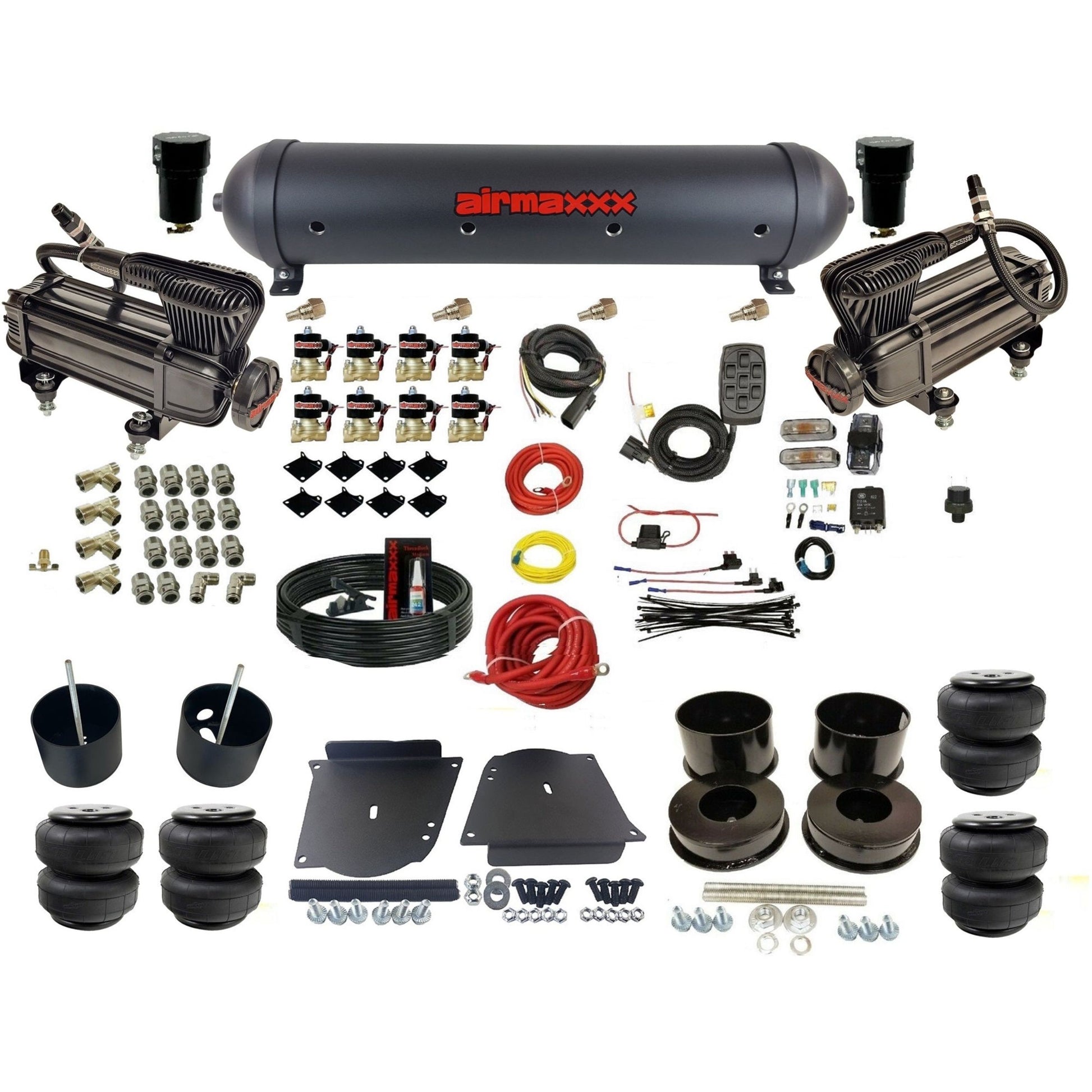 3/8" Fast Bag airmaxxx Air Suspension Kit w/Black X-Series Aluminum Tank and Air Lift Bags Fits 1964-72 GM A-Body KABDY-XB2-838-59ABK-7BK-WK-HFD25
