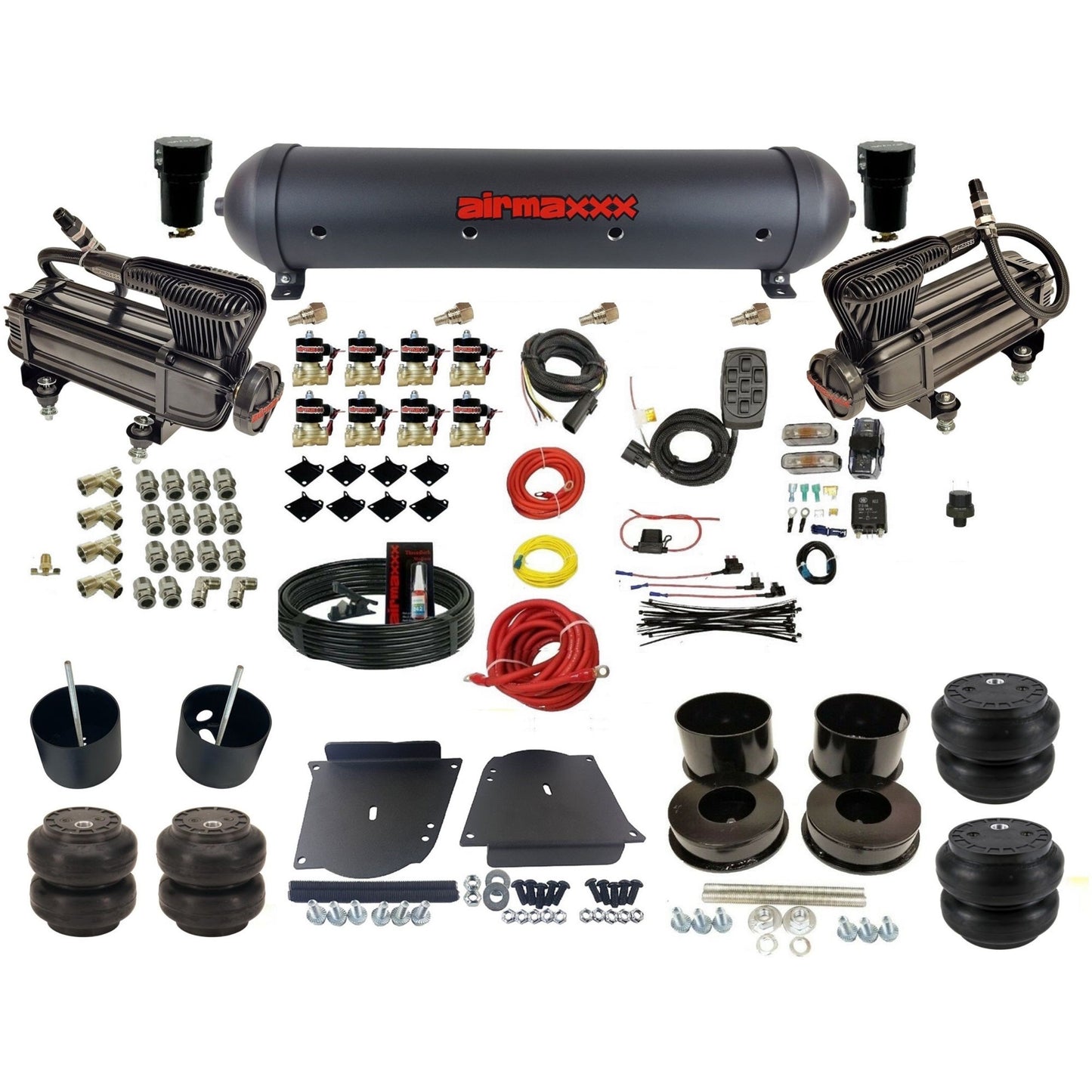 3/8" Fast Bag airmaxxx Air Suspension Kit w/Black X-Series Aluminum Tank and Slam Bags Fits 1964-72 GM A-Body KABDY-XB2-838-59ABK-7BK-WK-HFSS7