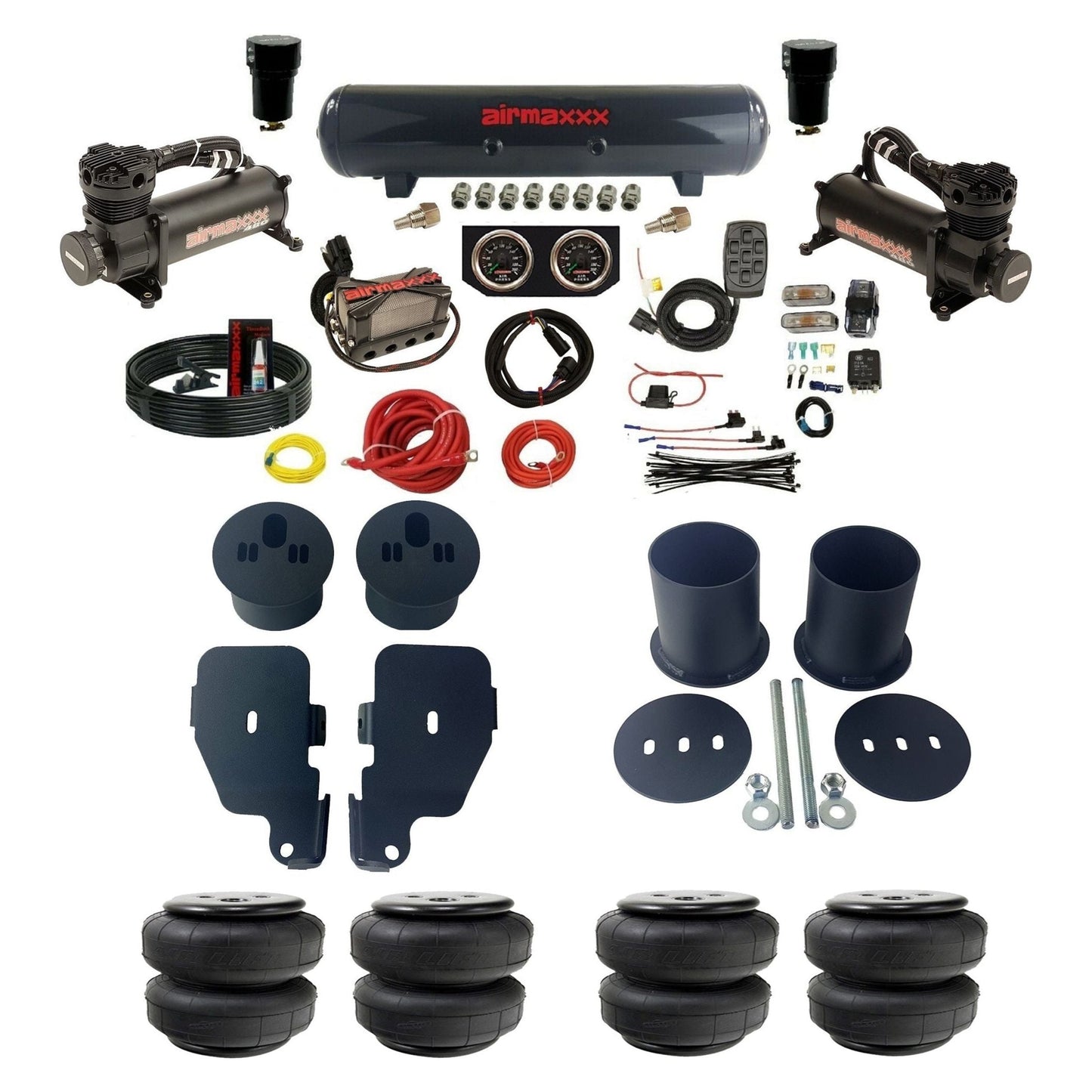 3/8" manifold air suspension kit 480 black air compressors steel tank Air Lift bags & brackets fits 1965-1970 Chevy Impala KIMP65-480B2-57S-X4X7-WK-HFD25