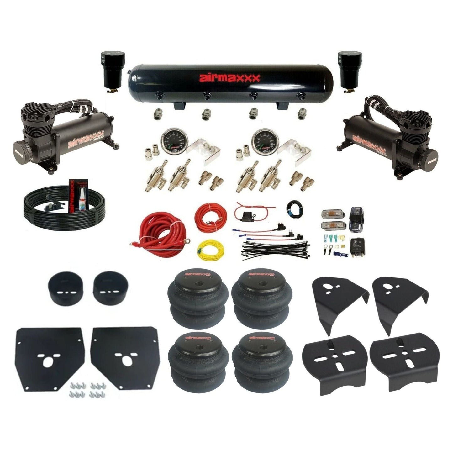 480 black air compressors 3/8 manual toggles 2600 bags steel air tank air suspension kit fits 1973 87 chevy c10 KC1073-480B2-59S-4TOG2GA2B-WK-HF