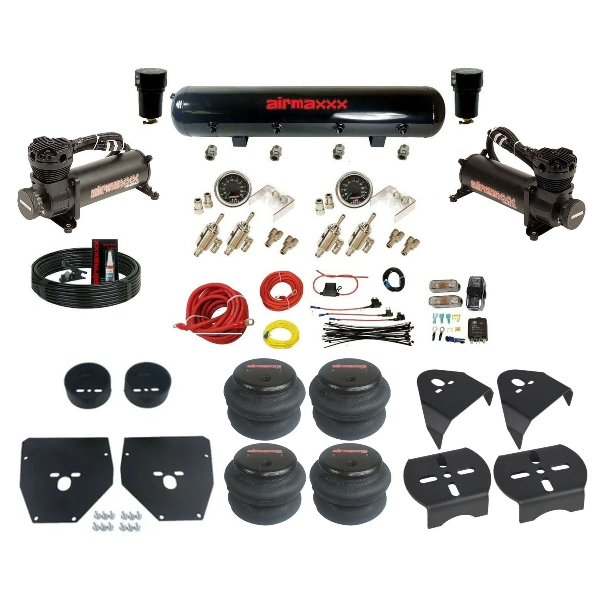 480 black air compressors 3/8 manual toggles 2600 bags steel air tank air suspension kit fits 1973 87 chevy c10 KC1073-480B2-59S-4TOG2GA2B-WK-HF