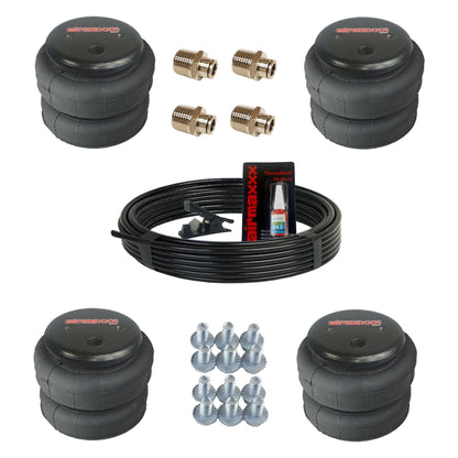 4 black airmaxxx 2500 Air Ride Suspension Bags air line & straight fittings
