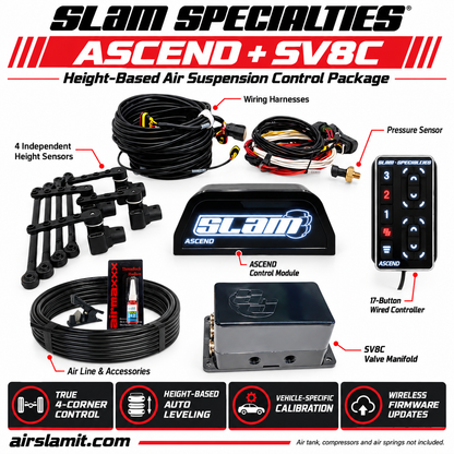 Slam Specialties ASCEND Air Ride Management Kit with SV8C Manifold & Height Sensors