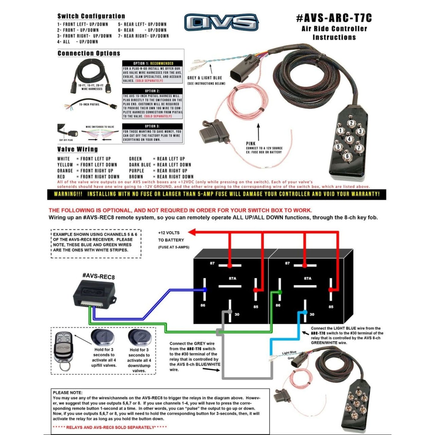 AVS O.G. 7 Toggle Switch Box black manual analog air ride controller wiring instructions