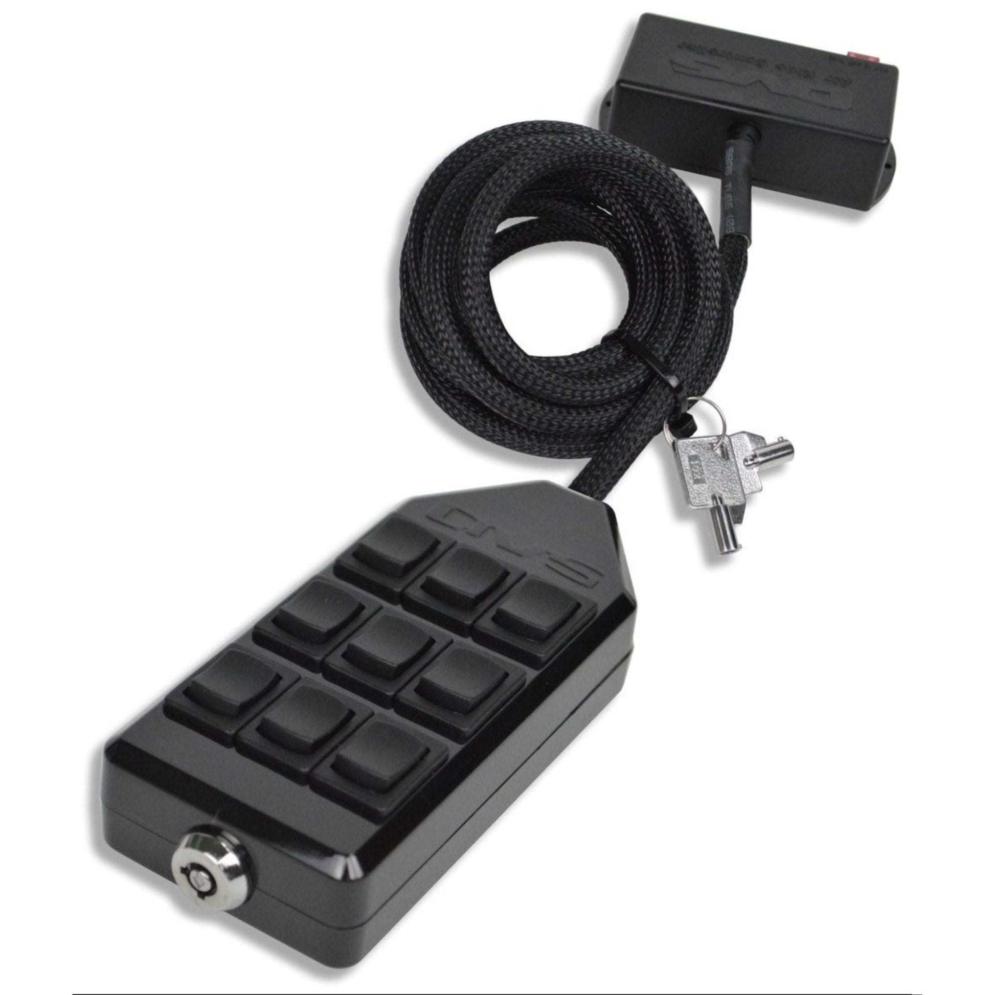 AVS ARC 9 BK black suspension control panel | Air ride switch box with 9 rocker controls | Manual air suspension controller for bagged trucks | AVS analog air ride management switch panel