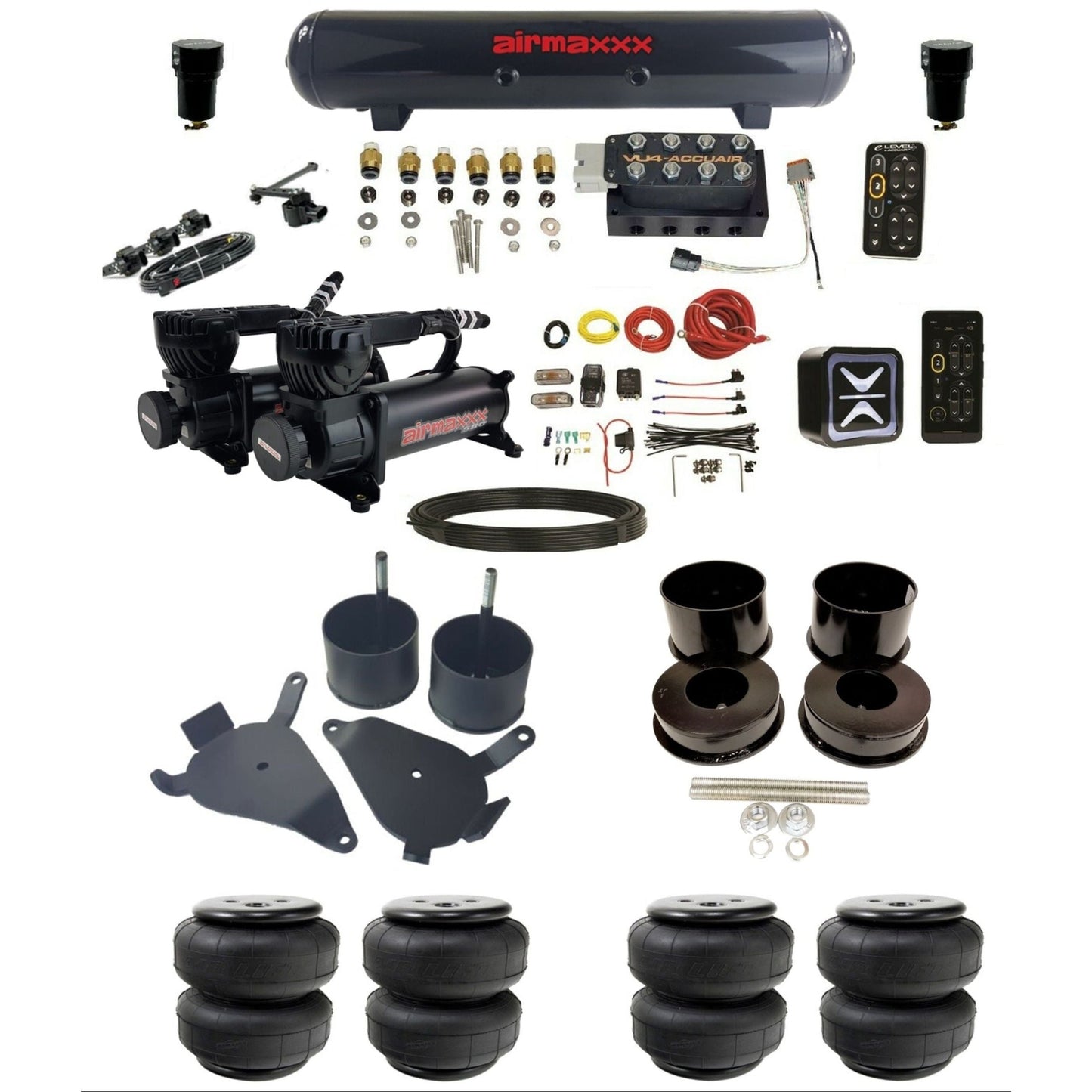 AccuAir E+ Connect & VU4 Height+ dual 580 black compressors airlift bags steel tank air ride kit for 1978–1988 GM G-Body K-GBODY-580B2-57S-VU4-E_HTD25