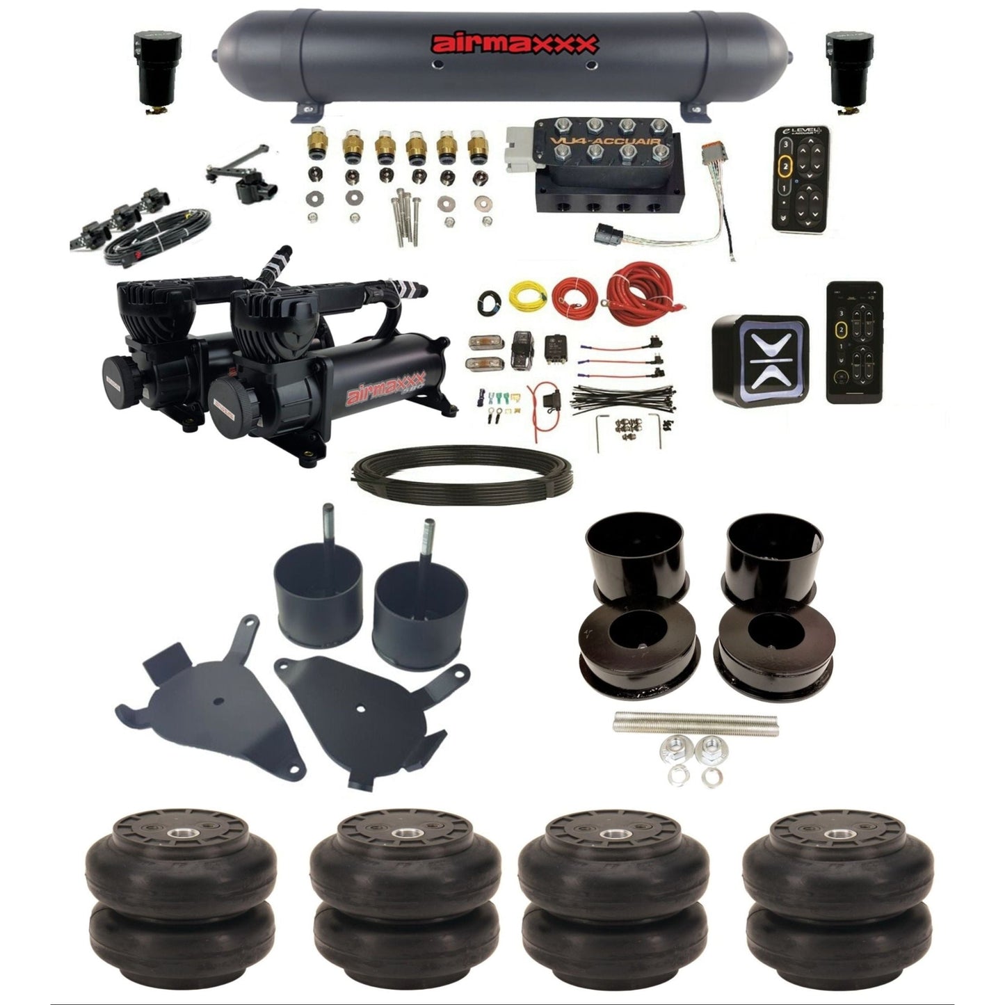 AccuAir E+ Connect & VU4 Height+ dual 580 black compressors slam bags aluminum tank air ride kit for 1978–1988 GM G-Body K-GBODY-580B2-57ABK-VU4-E_HTSS6