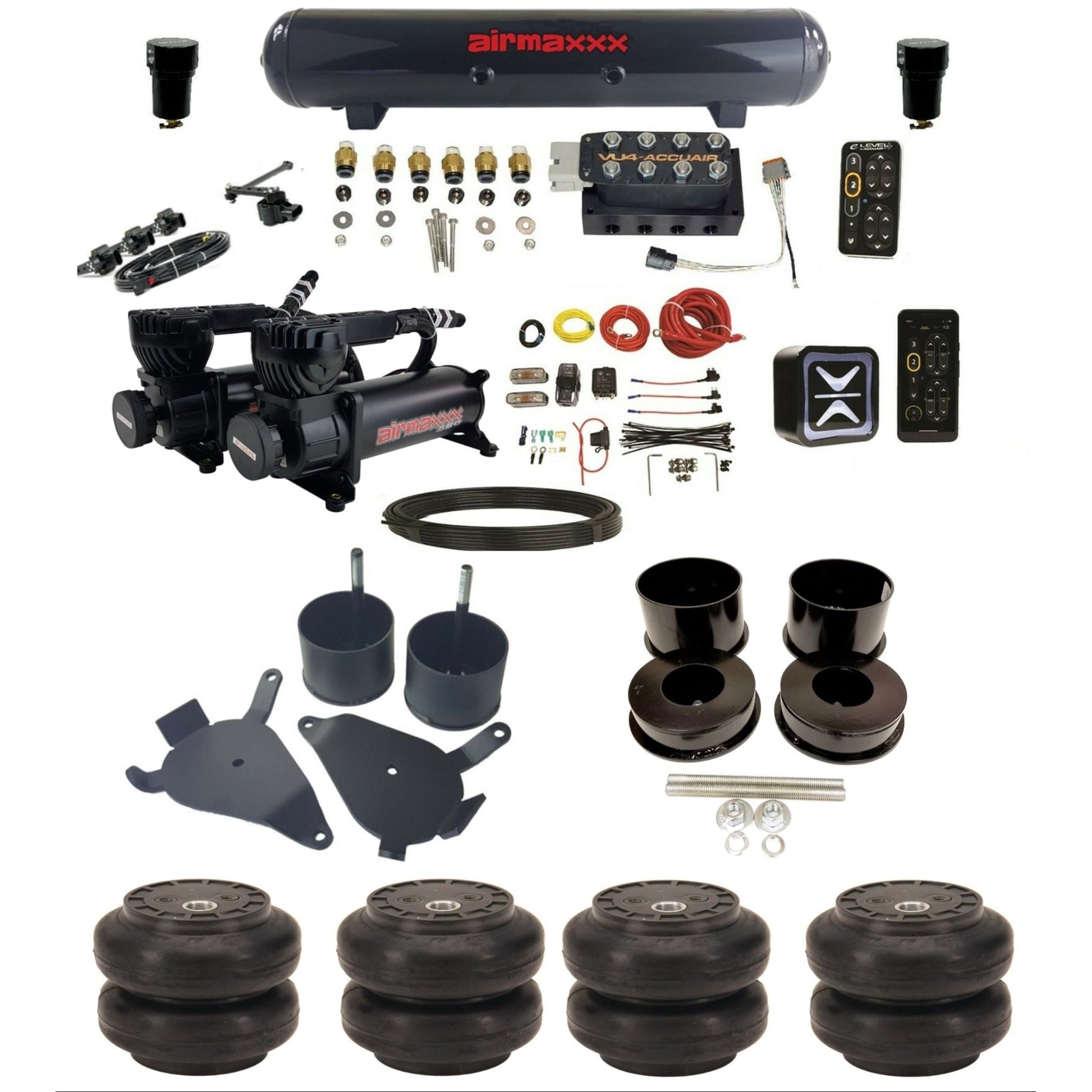 AccuAir E+ Connect & VU4 Height+ dual 580 black compressors slam bags steel tank air ride kit for 1978–1988 GM G-Body K-GBODY-580B2-57S-VU4-E_HTSS6