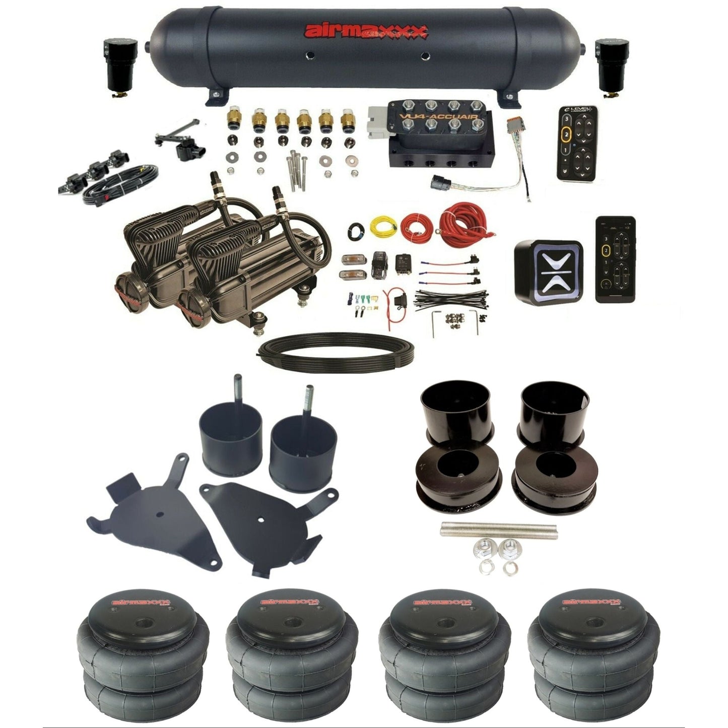 AccuAir E+ Connect & VU4 Height+ dual x-series compressors 2500 bags aluminum tank air ride kit for 1978–1988 GM G-Body K-GBODY-X2B-57ABK-VU4-E_HT