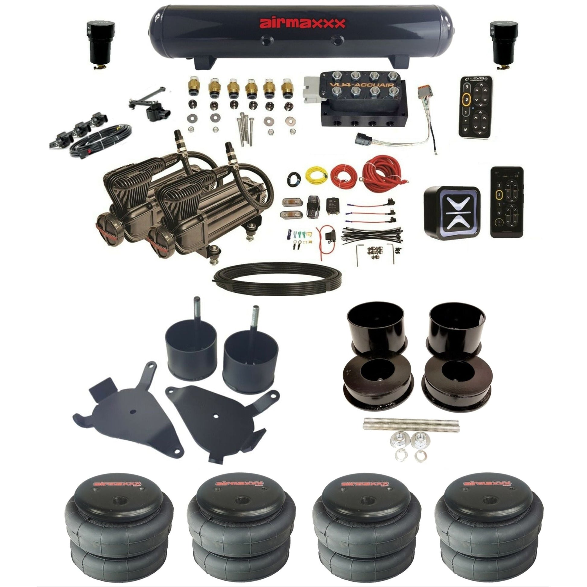 AccuAir E+ Connect & VU4 Height+ dual x-series compressors 2500 bags steel tank air ride kit for 1978–1988 GM G-Body K-GBODY-X2B-57S-VU4-E_HT