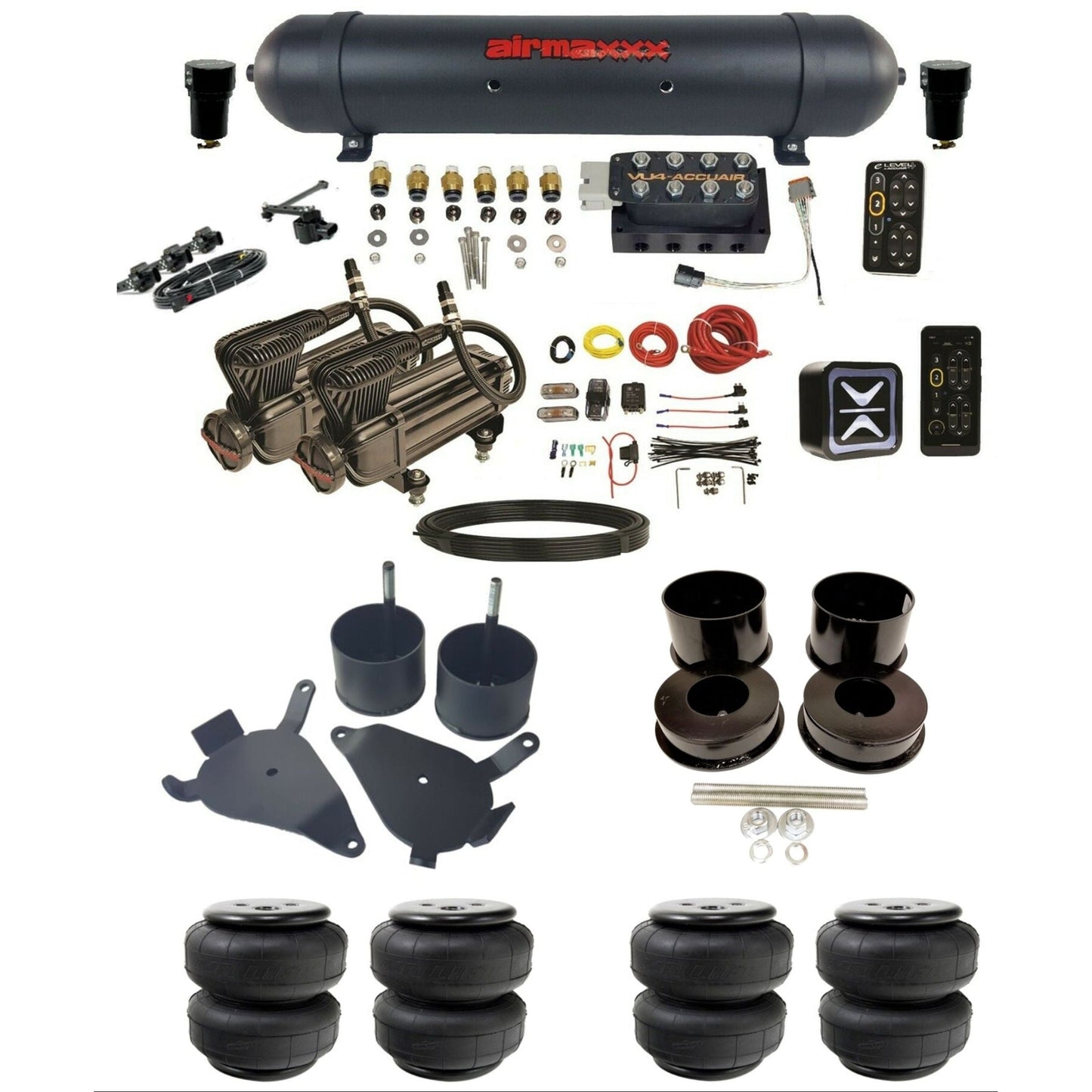 AccuAir E+ Connect & VU4 Height+ dual x-series compressors airlift bags aluminum tank air ride kit for 1978–1988 GM G-Body K-GBODY-X2B-57ABK-VU4-E_HTD25