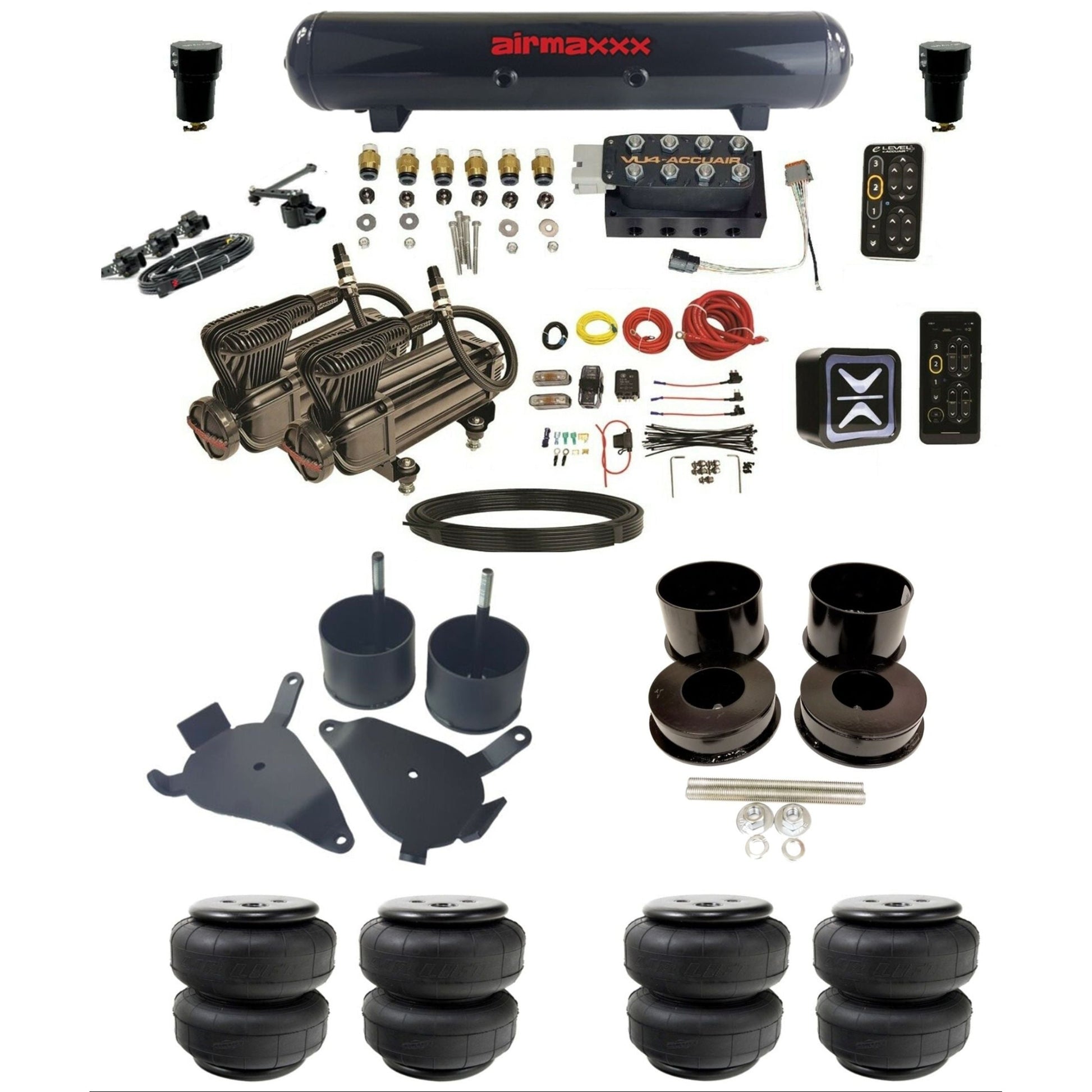 AccuAir E+ Connect & VU4 Height+ dual x-series compressors airlift bags steel tank air ride kit for 1978–1988 GM G-Body K-GBODY-X2B-57S-VU4-E_HTD25