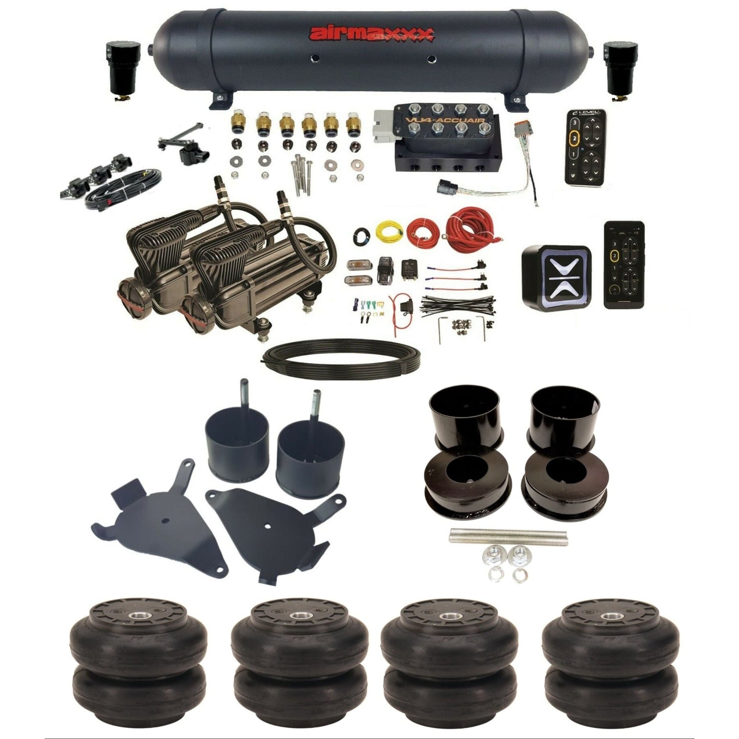 AccuAir E+ Connect & VU4 Height+ dual x-series compressors slam bags aluminum tank air ride kit for 1978–1988 GM G-Body K-GBODY-X2B-57ABK-VU4-E_HTSS6
