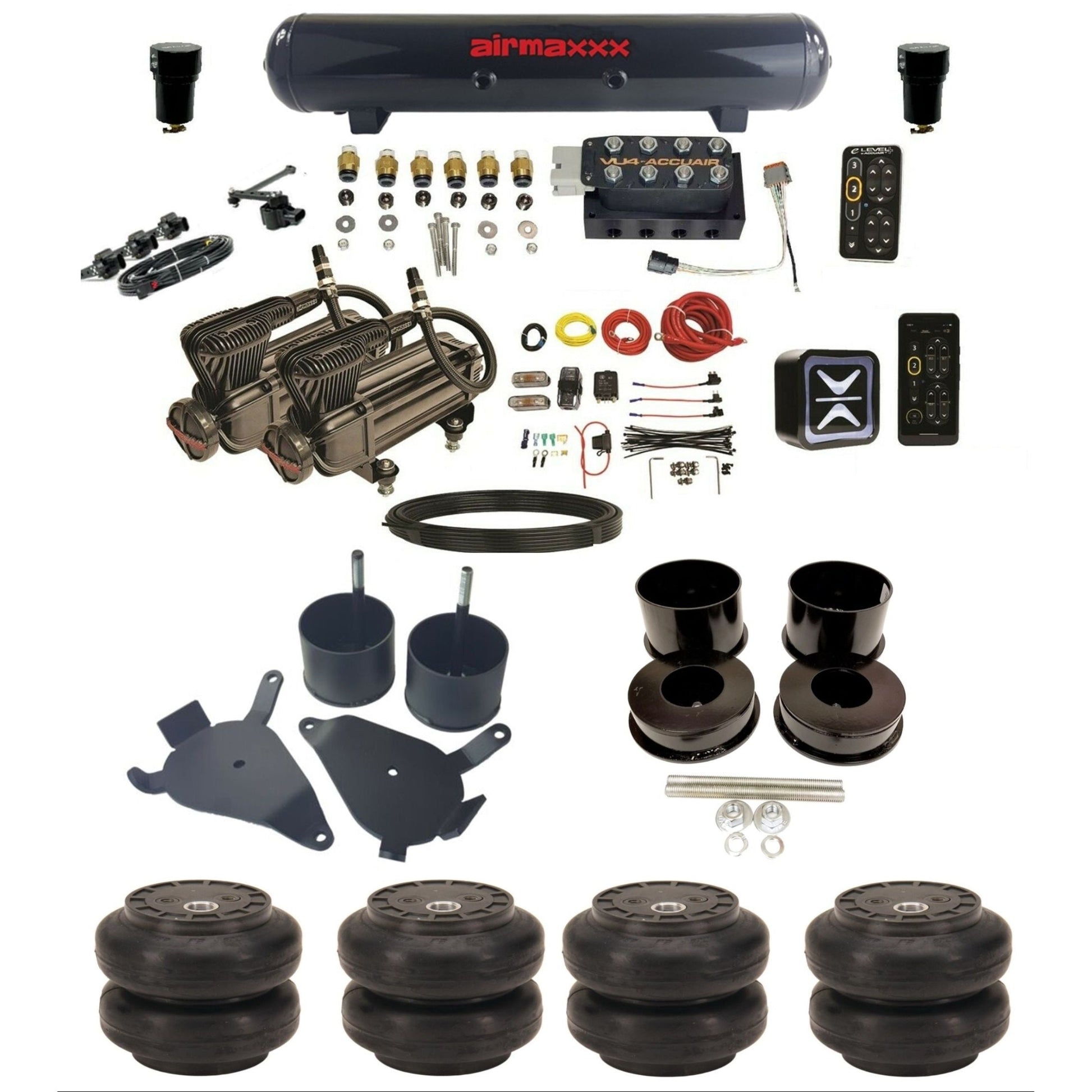 AccuAir E+ Connect & VU4 Height+ dual x-series compressors slam bags steel tank air ride kit for 1978–1988 GM G-Body K-GBODY-X2B-57S-VU4-E_HTSS6