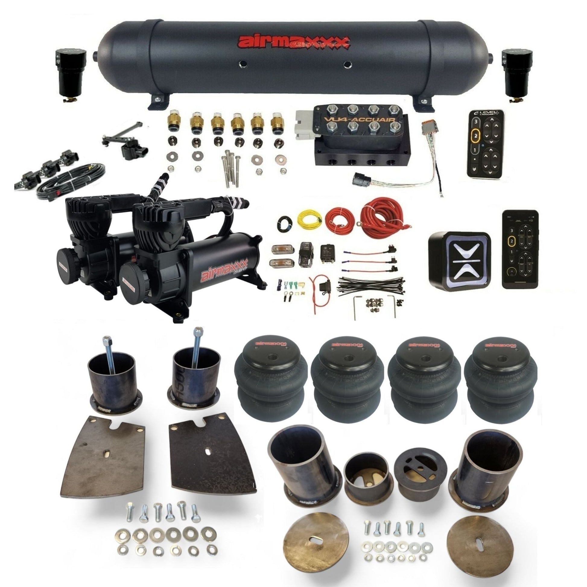 AccuAir E+ Connect VU4 black 580 compressors aluminum tank 2600 bags air ride kit for 1961–64 Buick full size cars KBUI61-580B2-57ABK-VU4EHT-WK-HF
