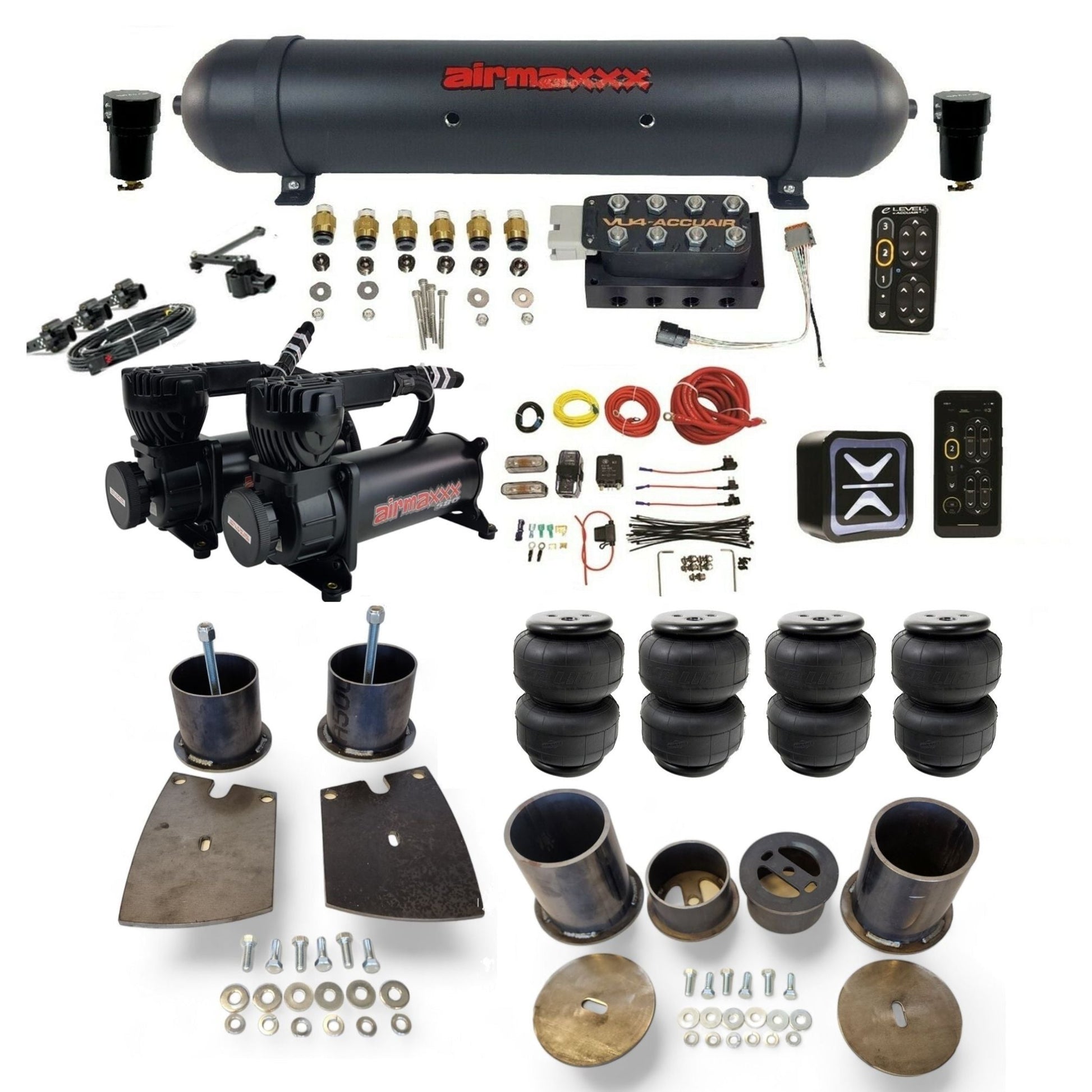 AccuAir E+ Connect VU4 black 580 compressors aluminum tank airlift bags air ride kit for 1961–64 Buick full size cars KBUI61-580B2-57ABK-VU4EHT-WK-HFD25