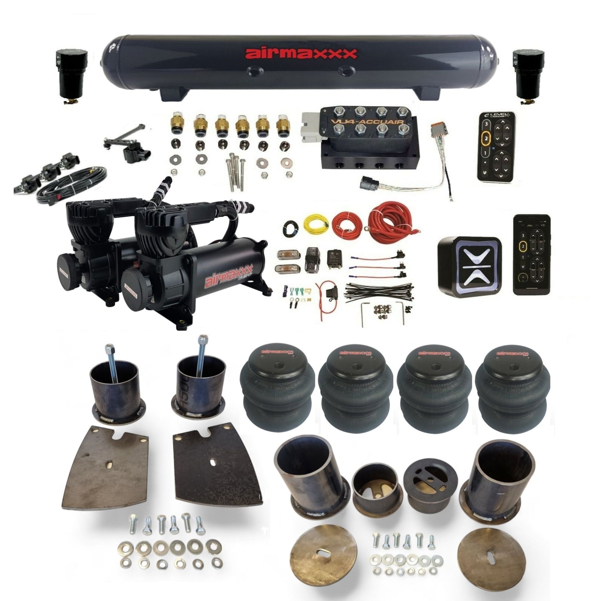 AccuAir E+ Connect VU4 black 580 compressors steel tank 2600 bags air ride kit for 1961–64 Buick full size cars KBUI61-580B2-57S-VU4EHT-WK-HF