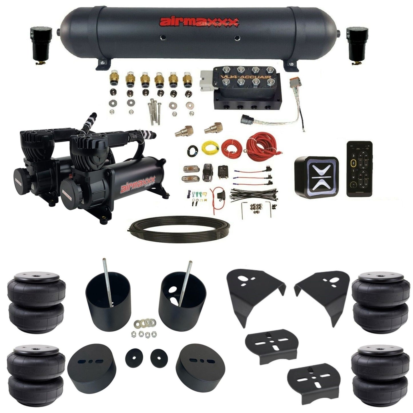 AccuAir E+ Connect VU4 dual 580 black compressors airlift bags aluminum tank air ride kit for 1988–1998 Chevy Silverado KGM88-580B2-57ABK-VU4E-WK-HFD26