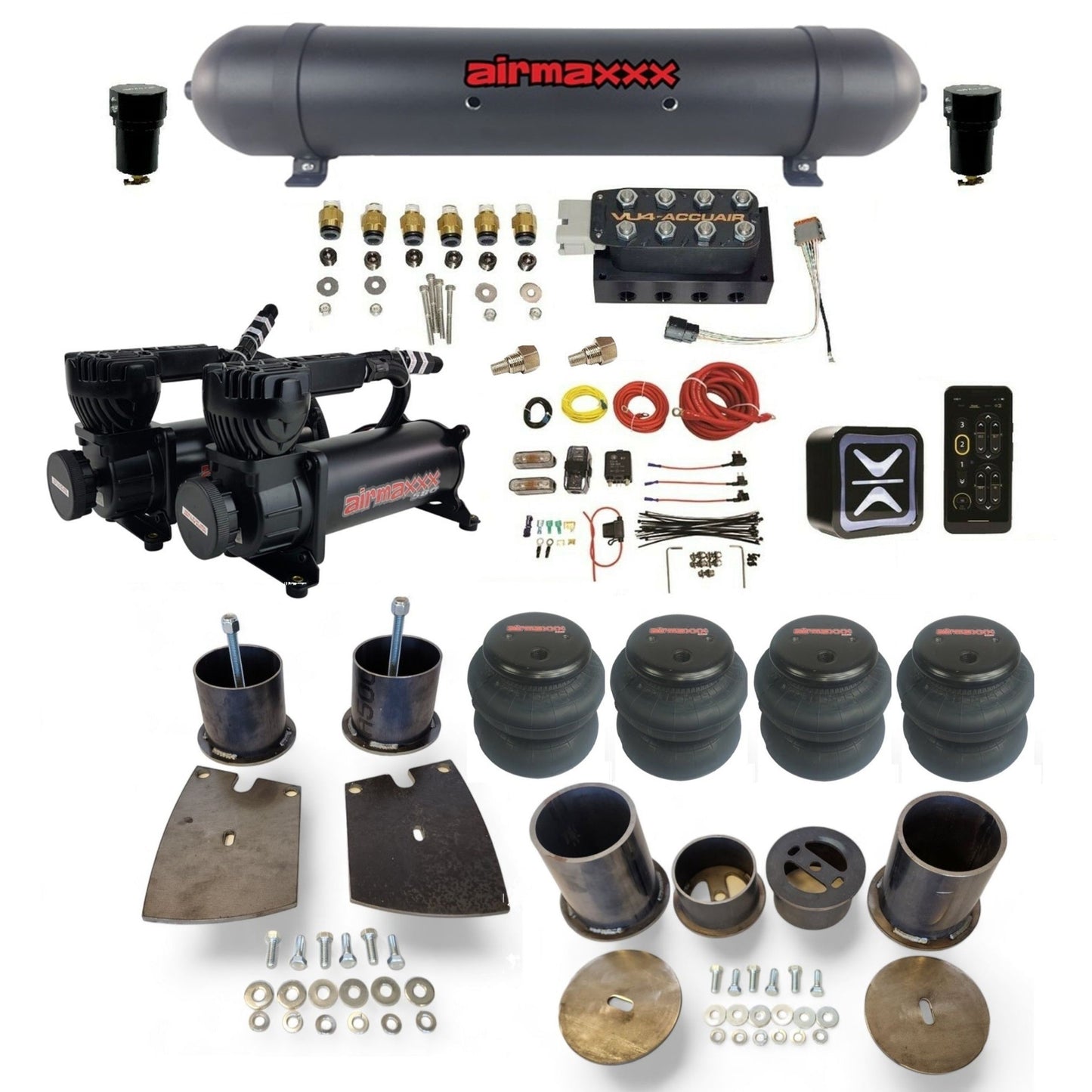 AccuAir E+ Connect VU4 dual 580 black compressors aluminum tank 2600 bags air ride kit for 1961–64 Buick KBUI61-580B2-57ABK-VU4E-WK-HF