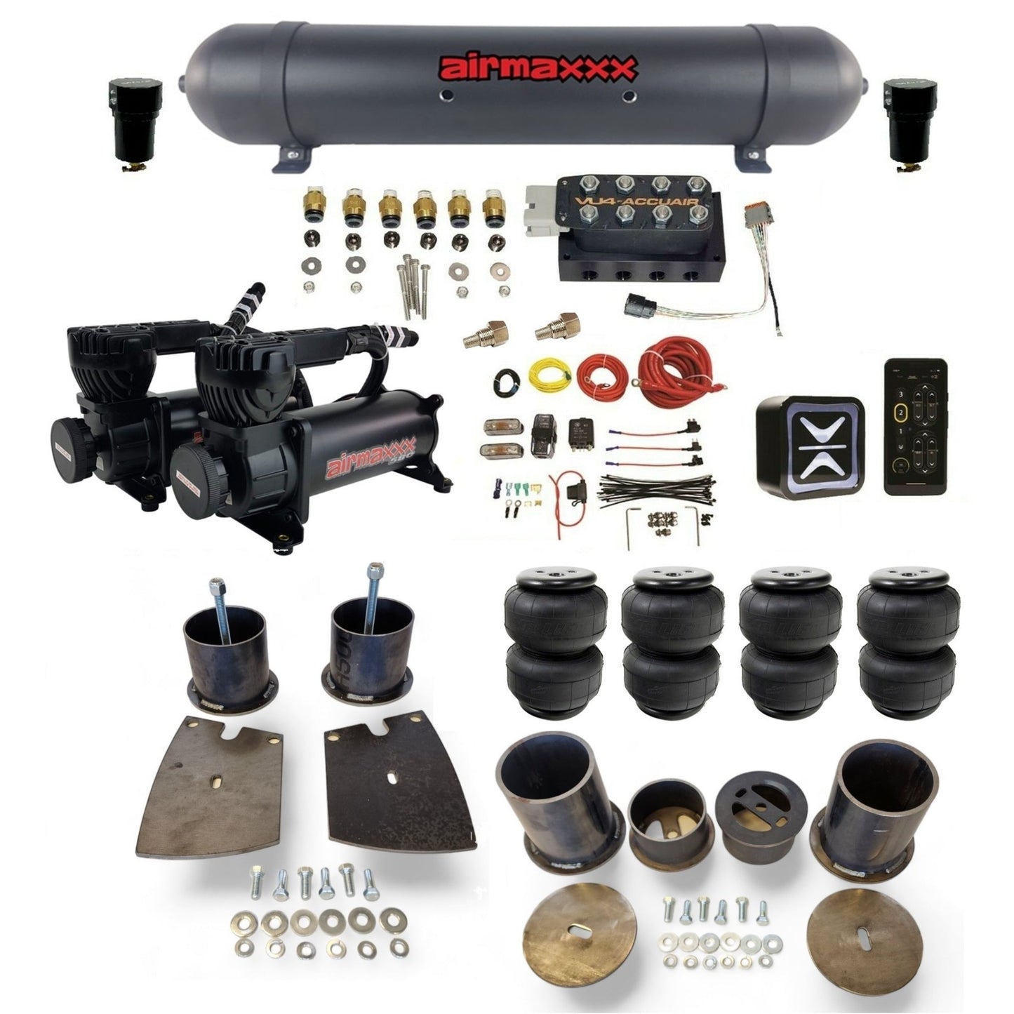 AccuAir E+ Connect VU4 dual 580 black compressors aluminum tank airlift bags air ride kit for 1961–64 Buick KBUI61-580B2-57ABK-VU4E-WK-HFD25