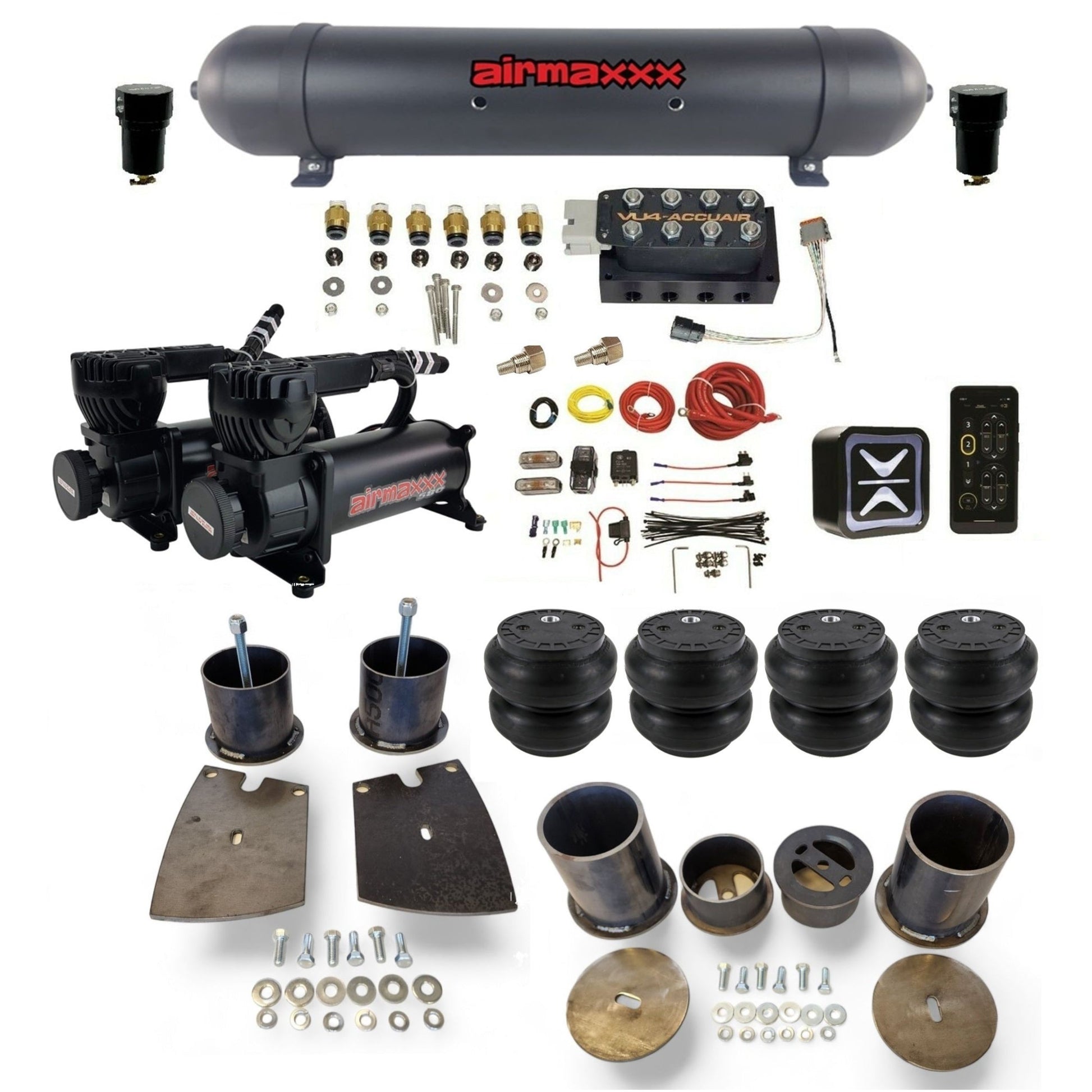 AccuAir E+ Connect VU4 dual 580 black compressors aluminum tank slam bags air ride kit for 1961–64 Buick KBUI61-580B2-57ABK-VU4E-WK-HFSS7