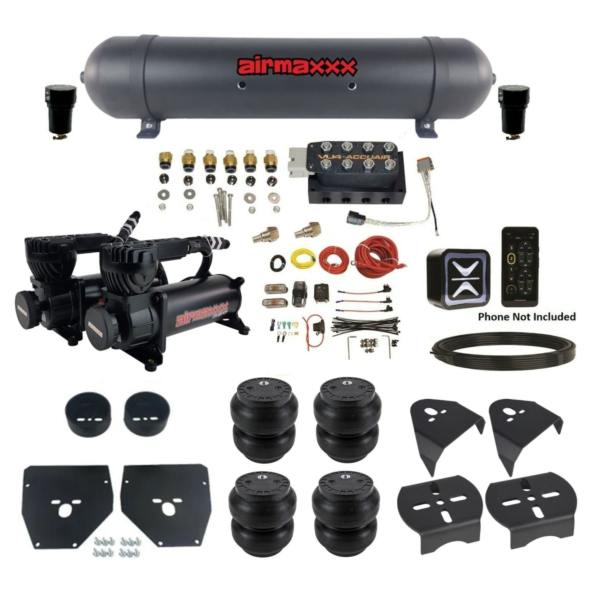 AccuAir E+ Connect & VU4 dual 580 black compressors aluminum tank slam bags air ride kit for 1973–1987 C10 KC1073-580B2-57ABK-VU4E-WK-HFSS7