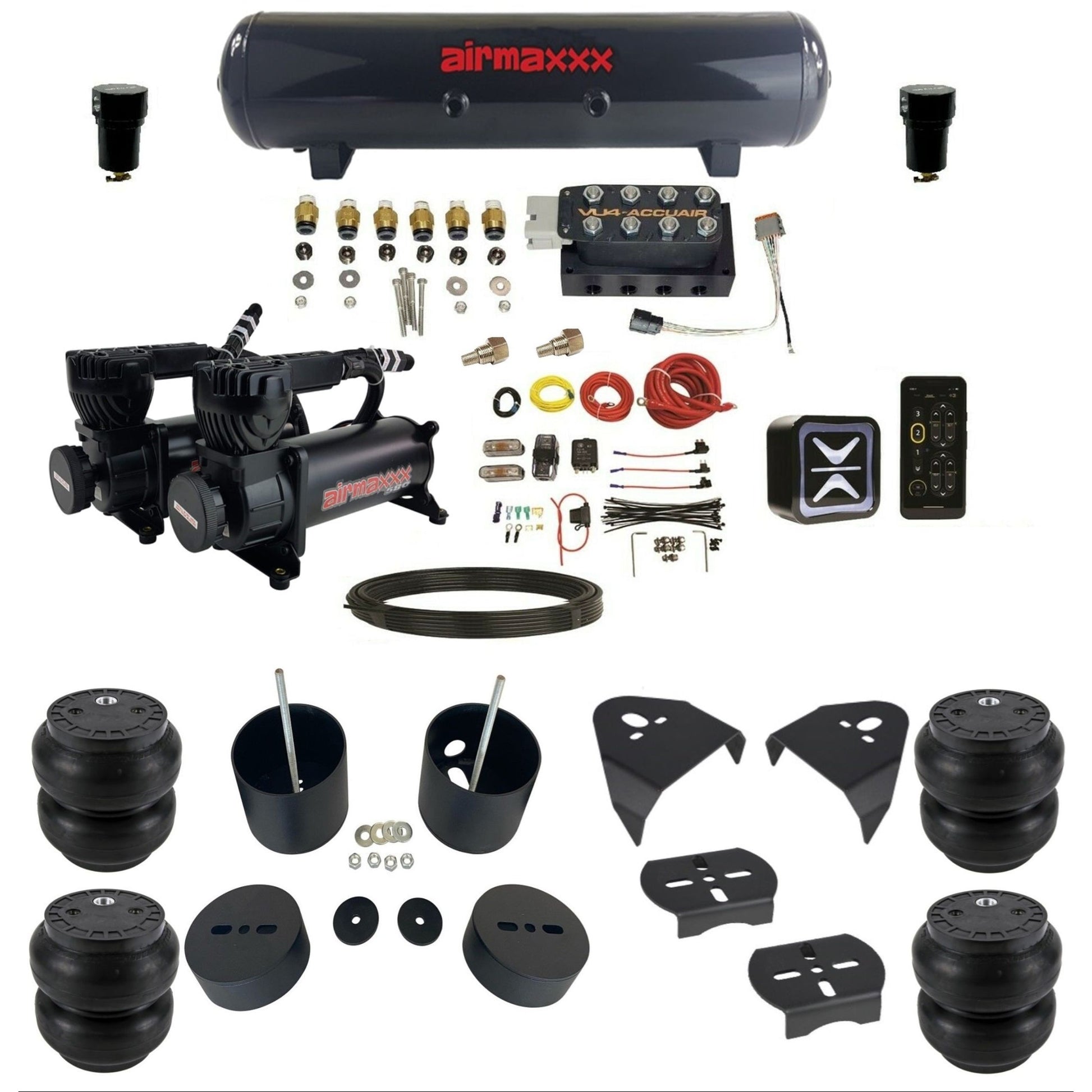 AccuAir E+ Connect VU4 dual 580 black compressors slam bags steel tank air ride kit for 1988–1998 Chevy Silverado KGM88-580B2-57S-VU4E-WK-HFSS7
