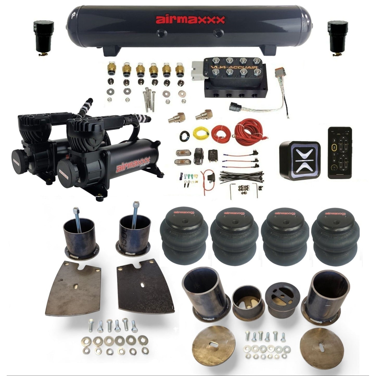 AccuAir E+ Connect VU4 dual 580 black compressors steel tank 2600 bags air ride kit for 1961–64 Buick KBUI61-580B2-57S-VU4E-WK-HF