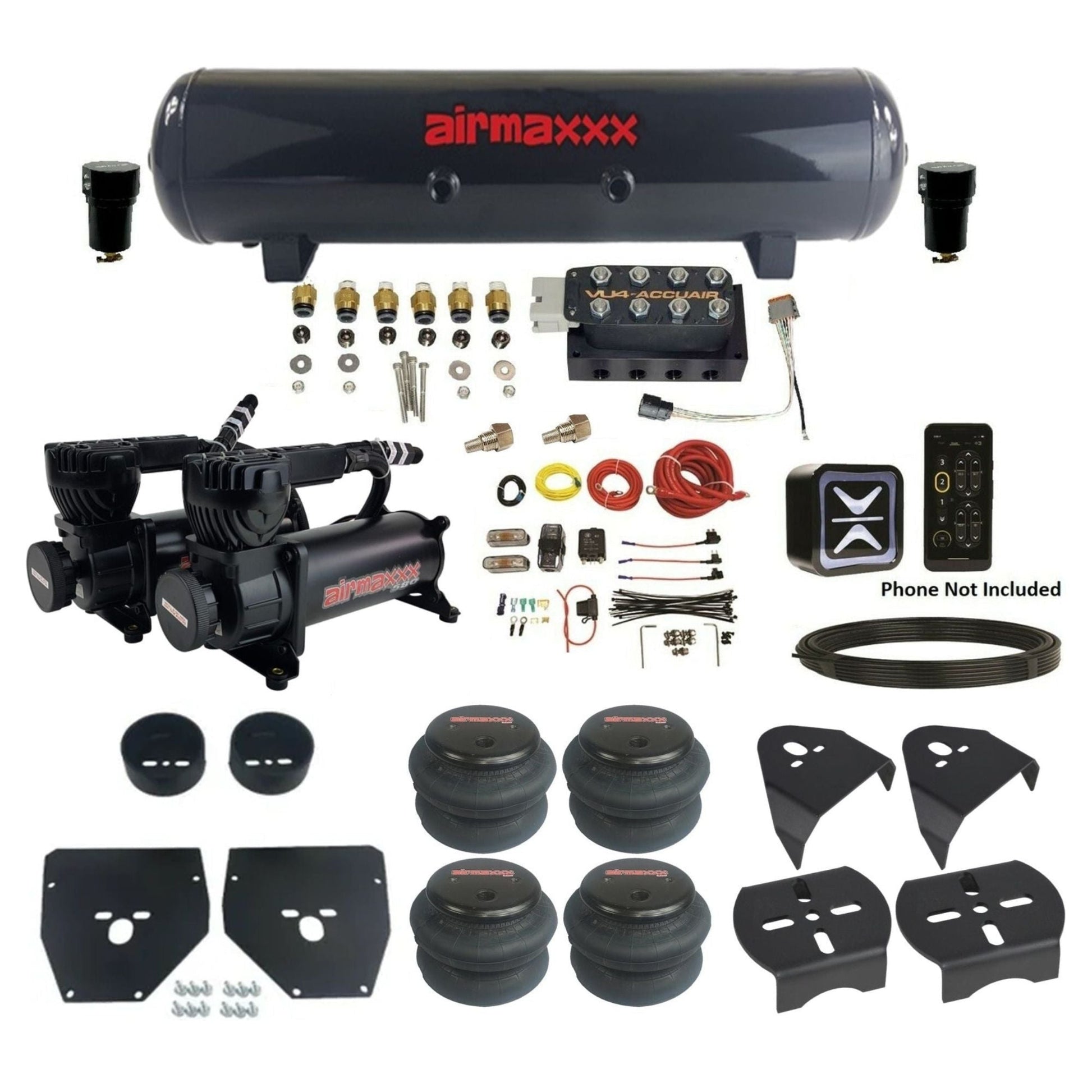 AccuAir E+ Connect & VU4 dual 580 black compressors steel tank 2600 bags air ride kit for 1973–1987 C10 KC1073-580B2-57S-VU4E-WK-H