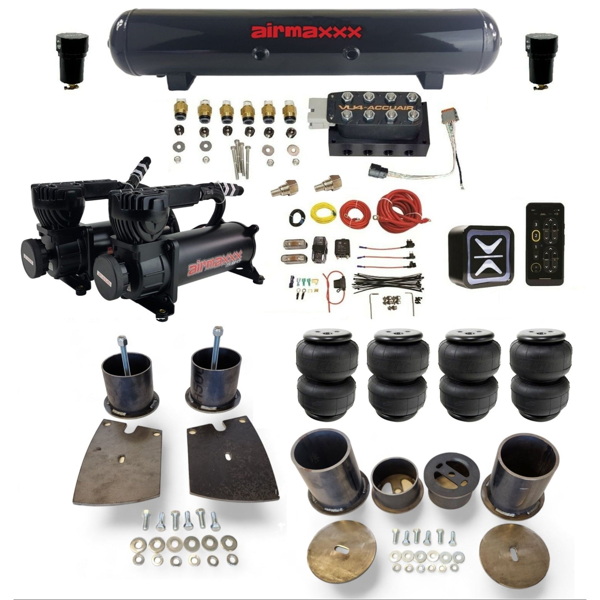 AccuAir E+ Connect VU4 dual 580 black compressors steel tank airlift bags air ride kit for 1961–64 Buick KBUI61-580B2-57S-VU4E-WK-HFD25