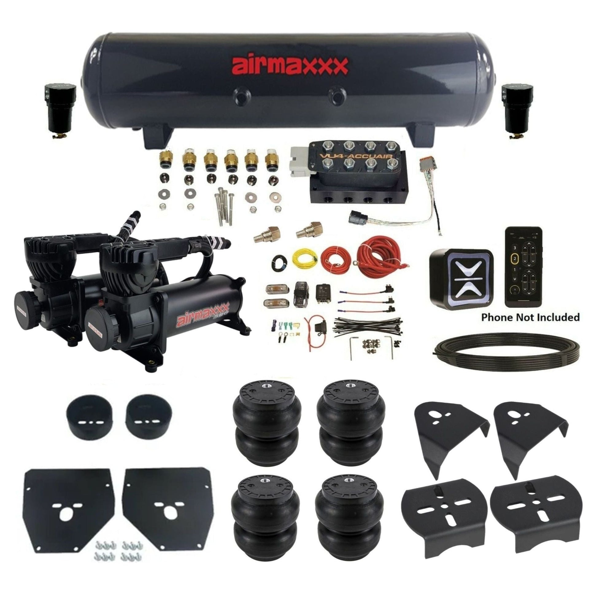 AccuAir E+ Connect & VU4 dual 580 black compressors steel tank slam bags air ride kit for 1973–1987 C10 KC1073-580B2-57S-VU4E-WK-HFSS7