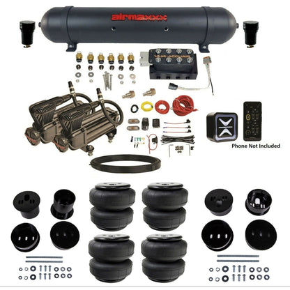AccuAir E+ Connect & VU4 dual x-series compressors aluminum tank airlift bags air ride kit for 1958–1960 Cadillac KCAD58-X2B-57ABK-VU4E-WK-HF25