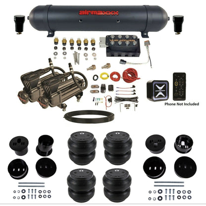 AccuAir E+ Connect & VU4 dual x-series compressors aluminum tank slam bags air ride kit for 1958–1960 Cadillac KCAD58-X2B-57ABK-VU4E-WK-HFSS7
